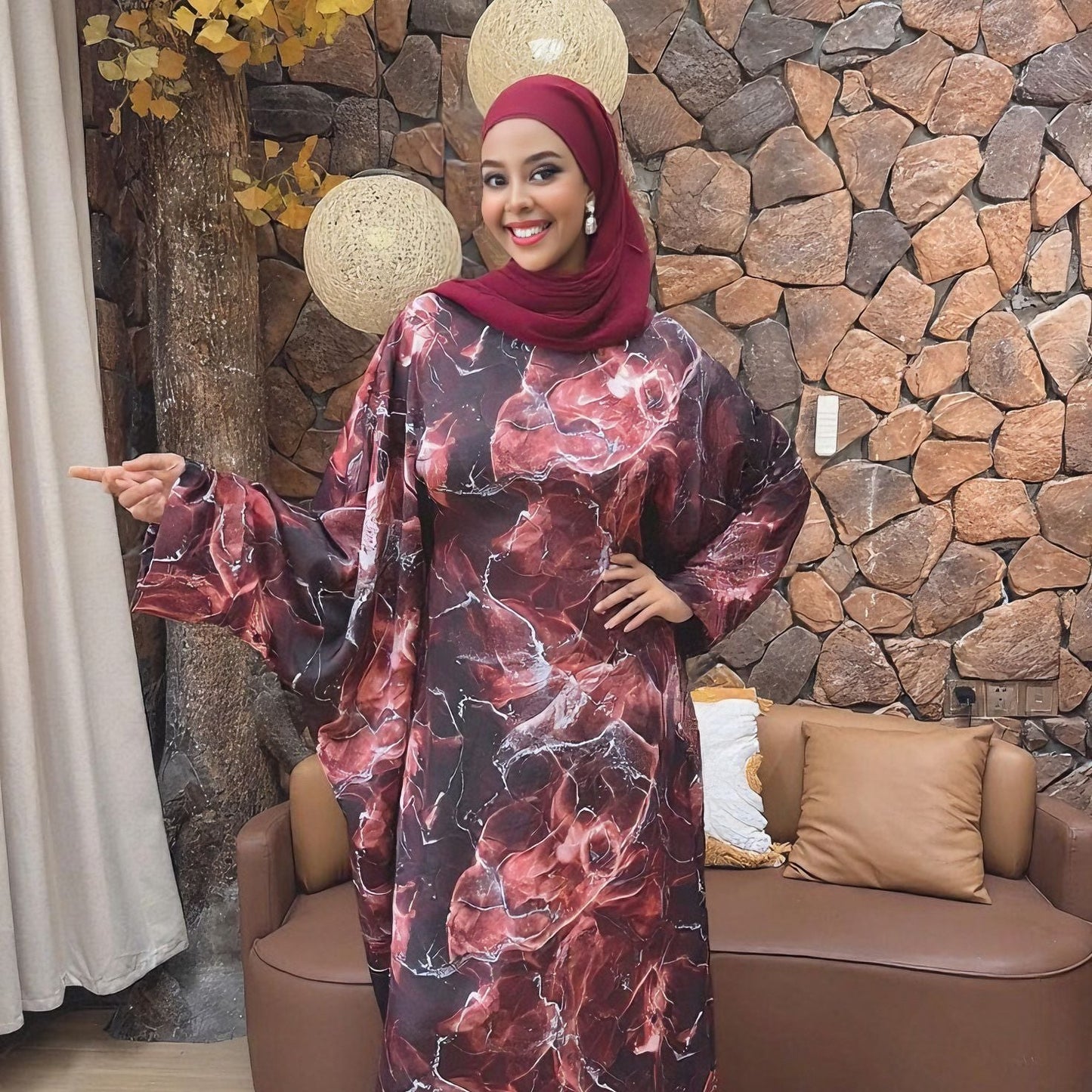 HA6621  Printed Long-sleeved Dress (with Optional Headscarf)