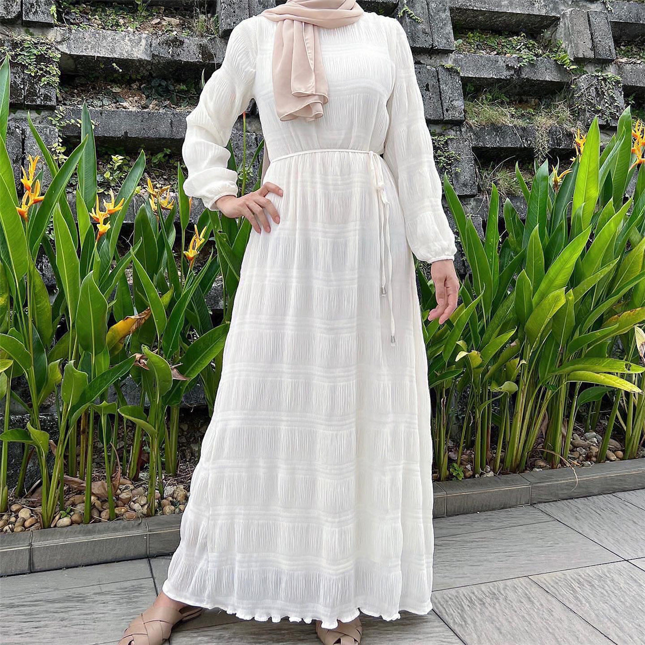 HAYA HAYA1049 Long Chiffon Pleated Dress