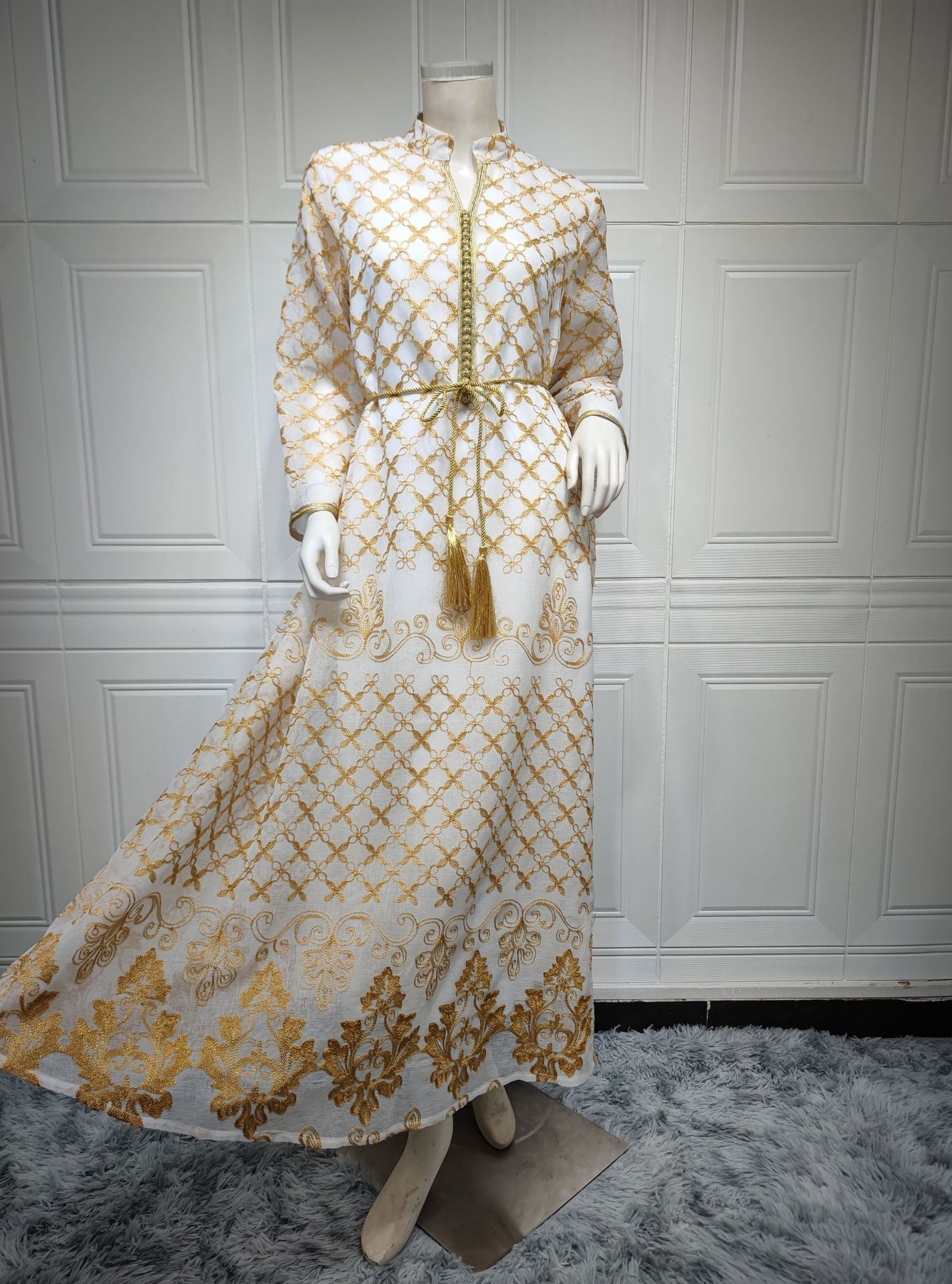 HA6640 Elegant Openwork Embroidered Abaya Long Dress