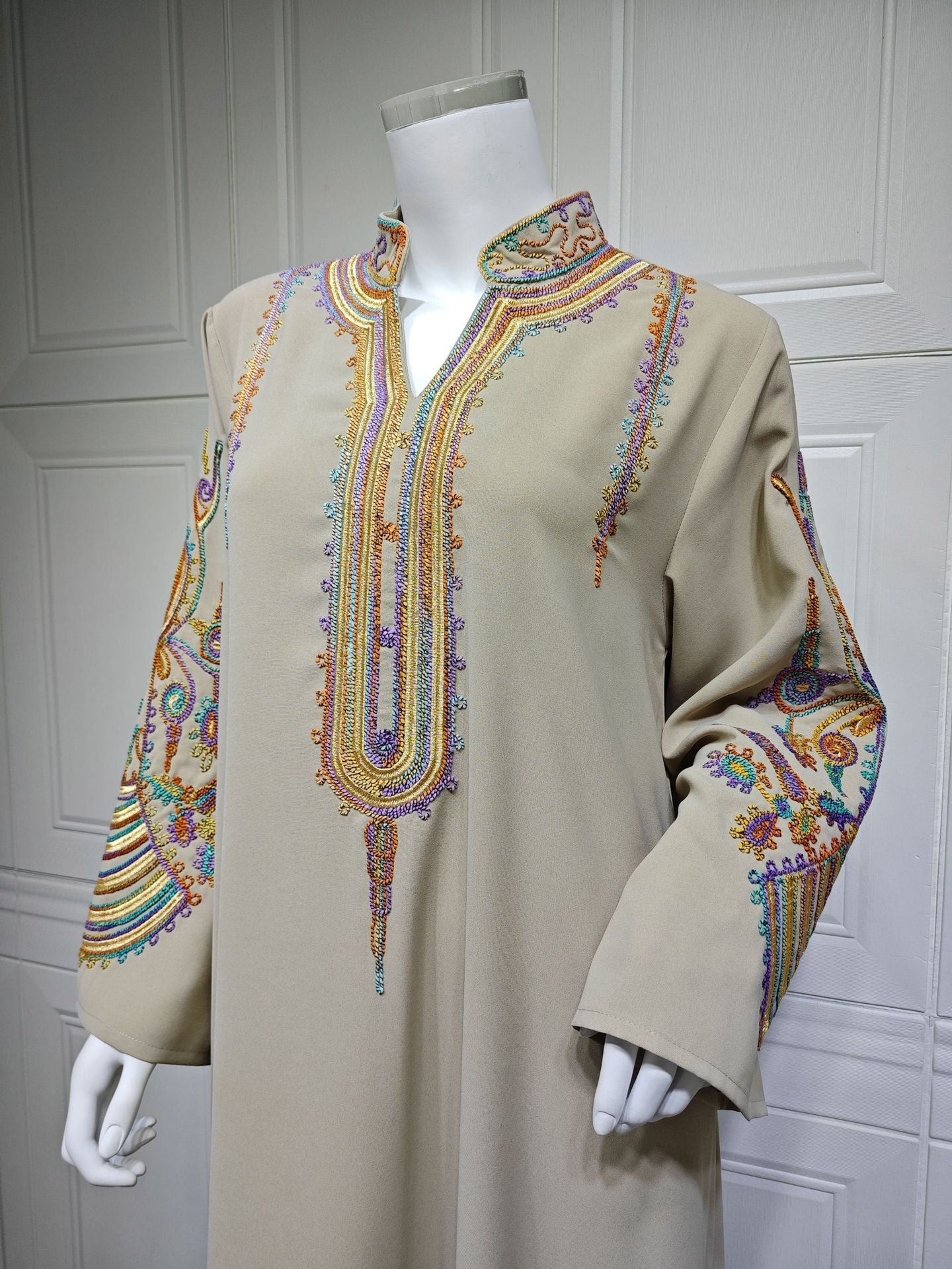 HA6661 Rope Embroidery Pullover Robe Dress, Long Sleeves, Loose Fit.