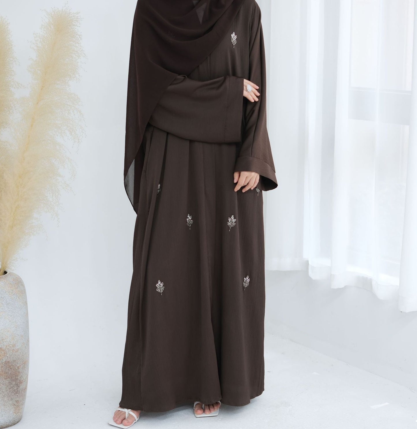 HA6624 Abaya Cardigan with Beaded Lace-up