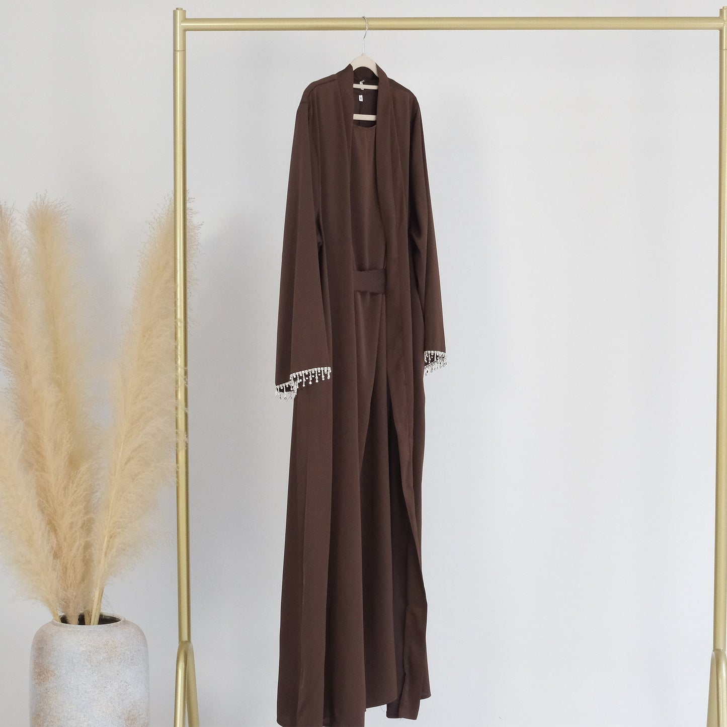 HAYA HAYA1047 1pcs Solid Color Beaded Cardigan Robe