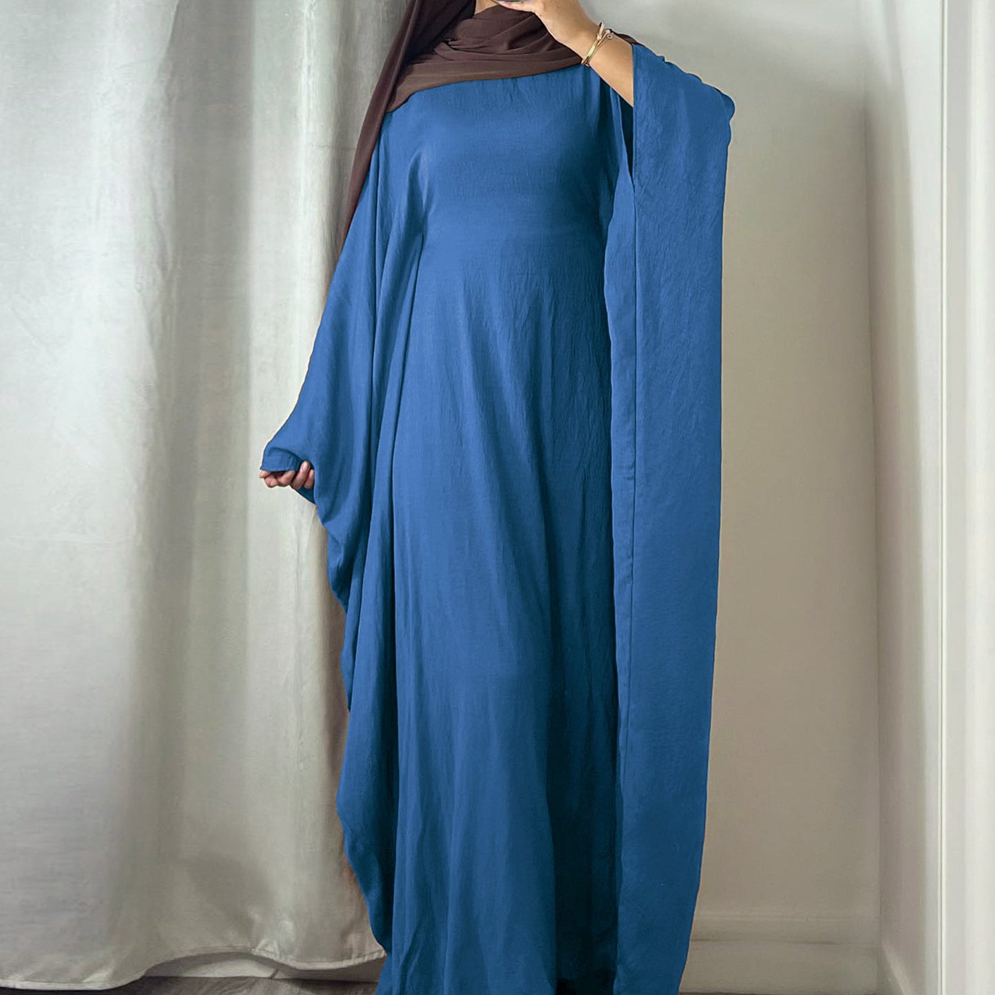 HAYA HAYA0997 Crepe Kaftan with Built-in Belt Waist Bat Sleeves Dress