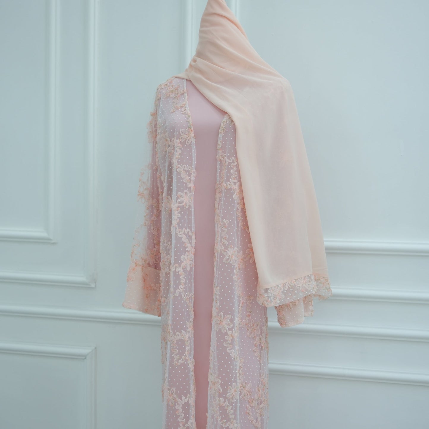 HA6622 3D flower mesh cardigan (optional headscarf and inner layer)