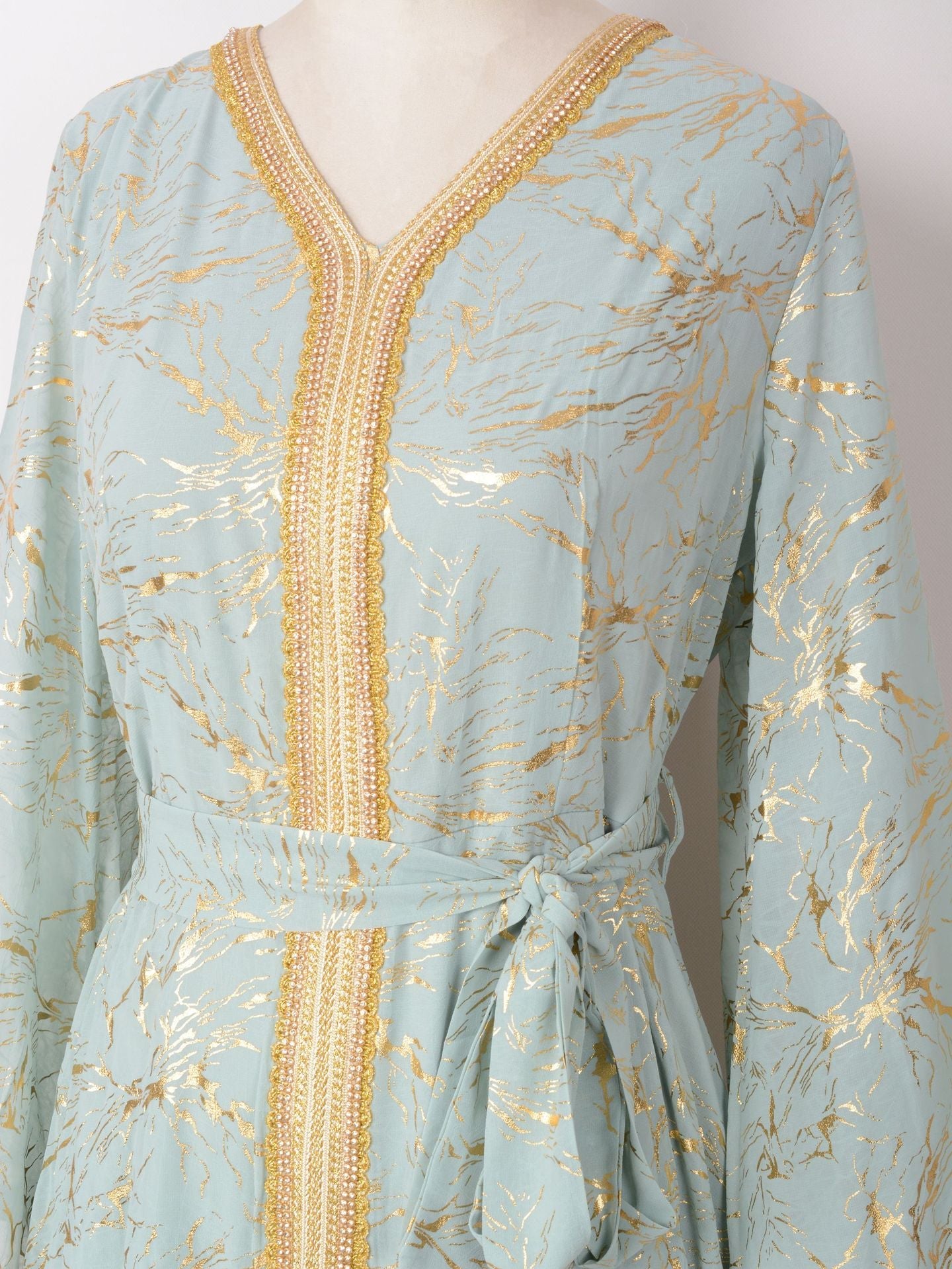HS6731 V-neck gold-embroidered robe maxi dress