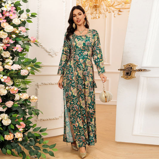 HA6641 Printed Rhinestone Long Dress