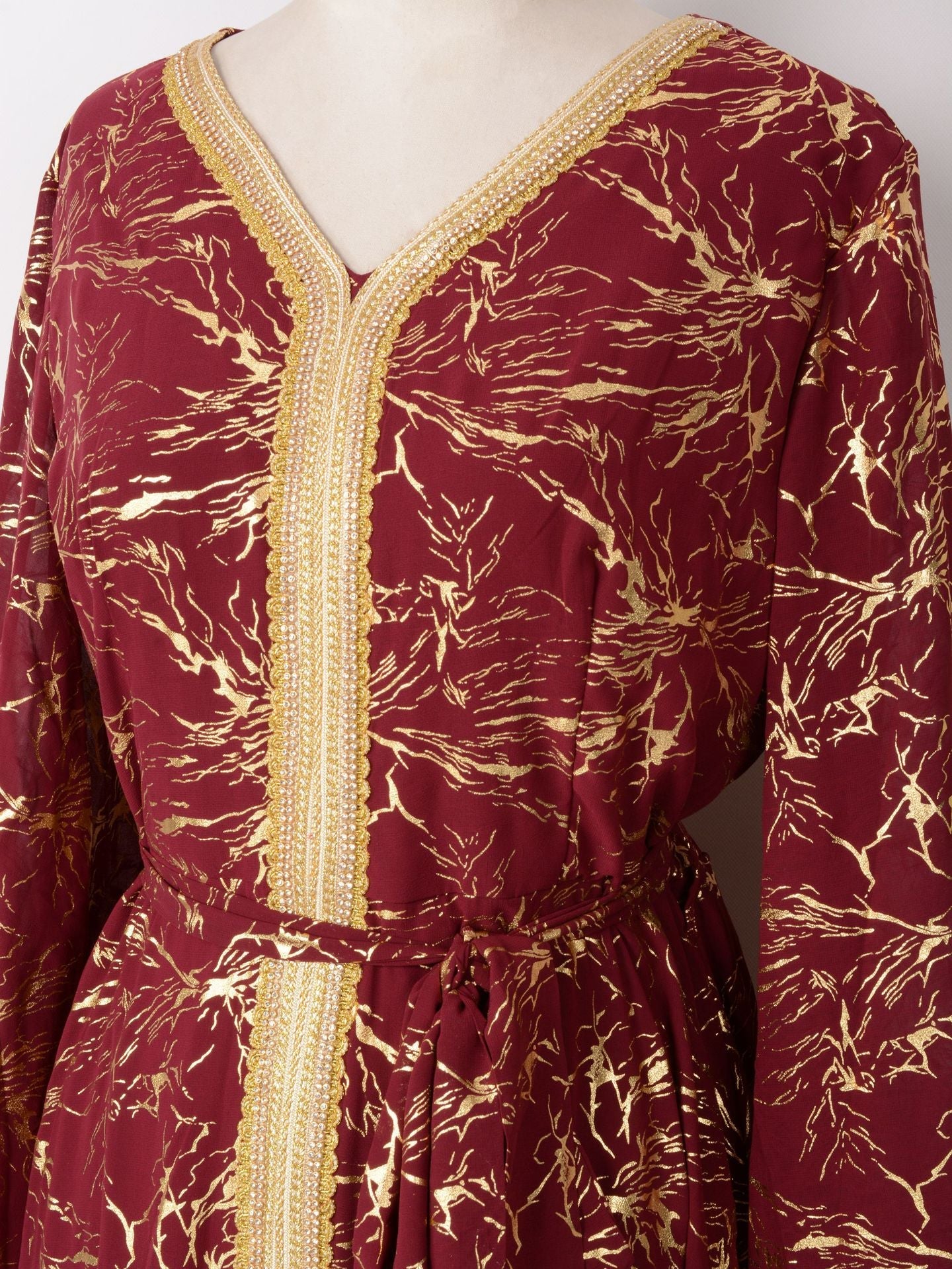 HS6731 V-neck gold-embroidered robe maxi dress