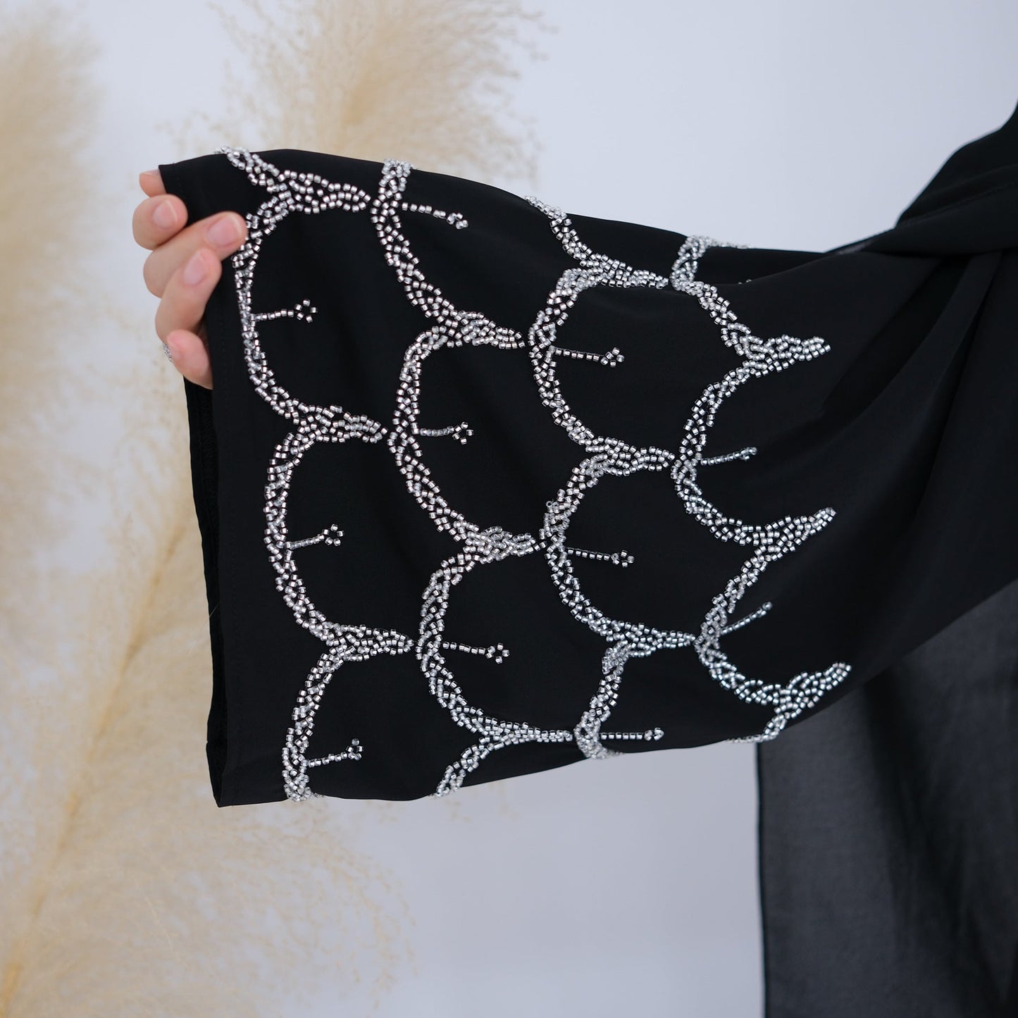 HA6608 Solid Color Hand-beaded Long Cardigan (headscarf Not Included)