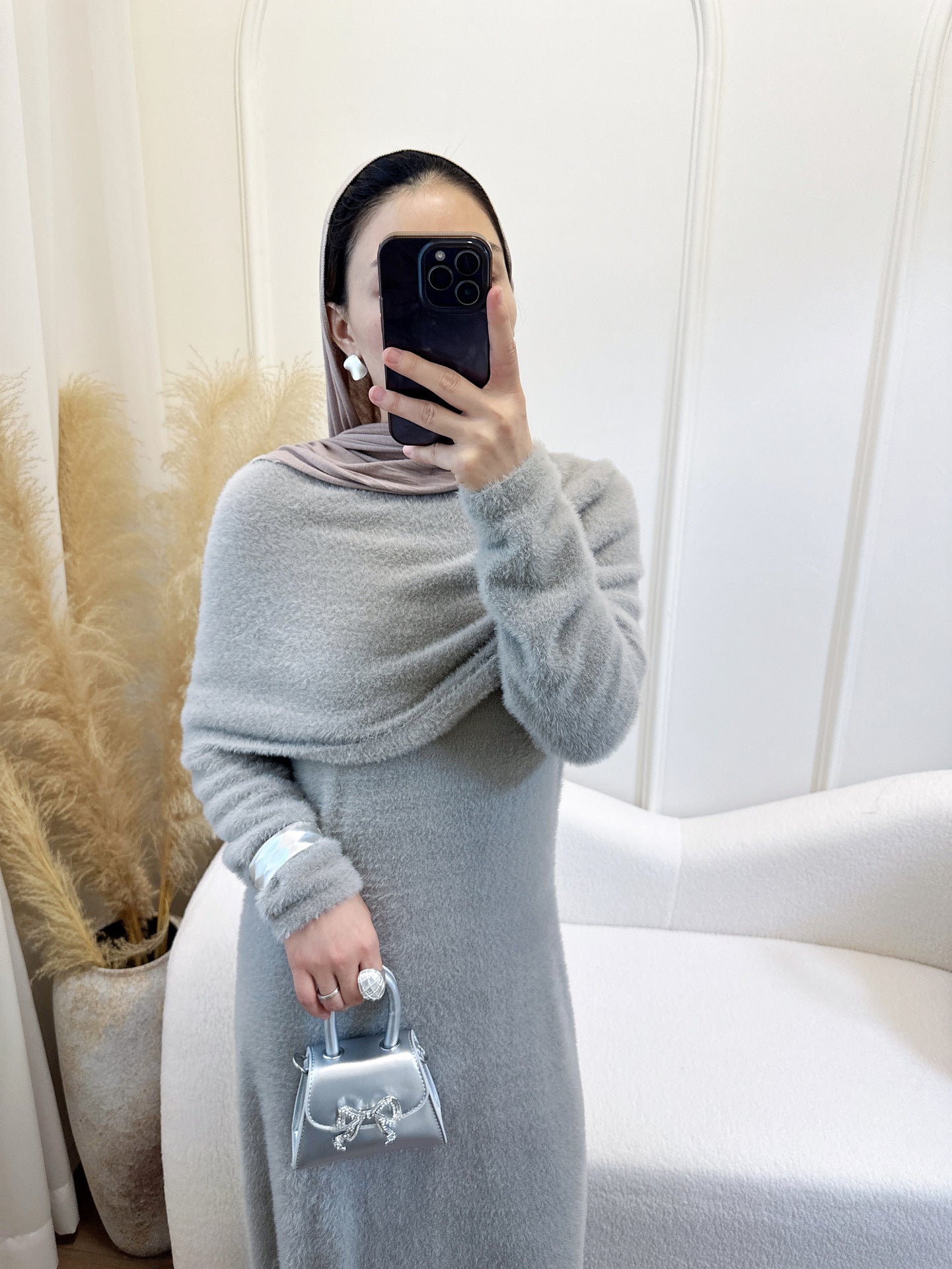 HA6604  Slim-fit Knit Sweater Two-piece Set with Shawl Design (headscarf Optional)