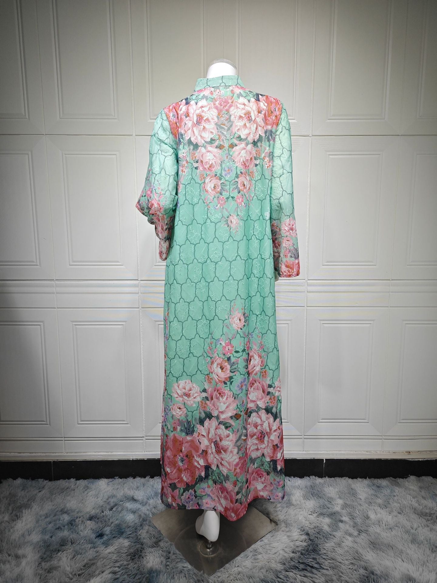 HA6636 Floral Print Embroidered Long Dress