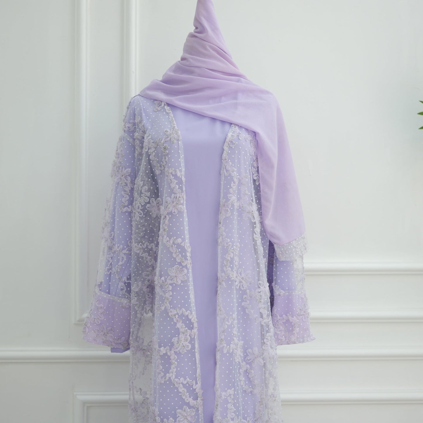 HA6622 3D flower mesh cardigan (optional headscarf and inner layer)