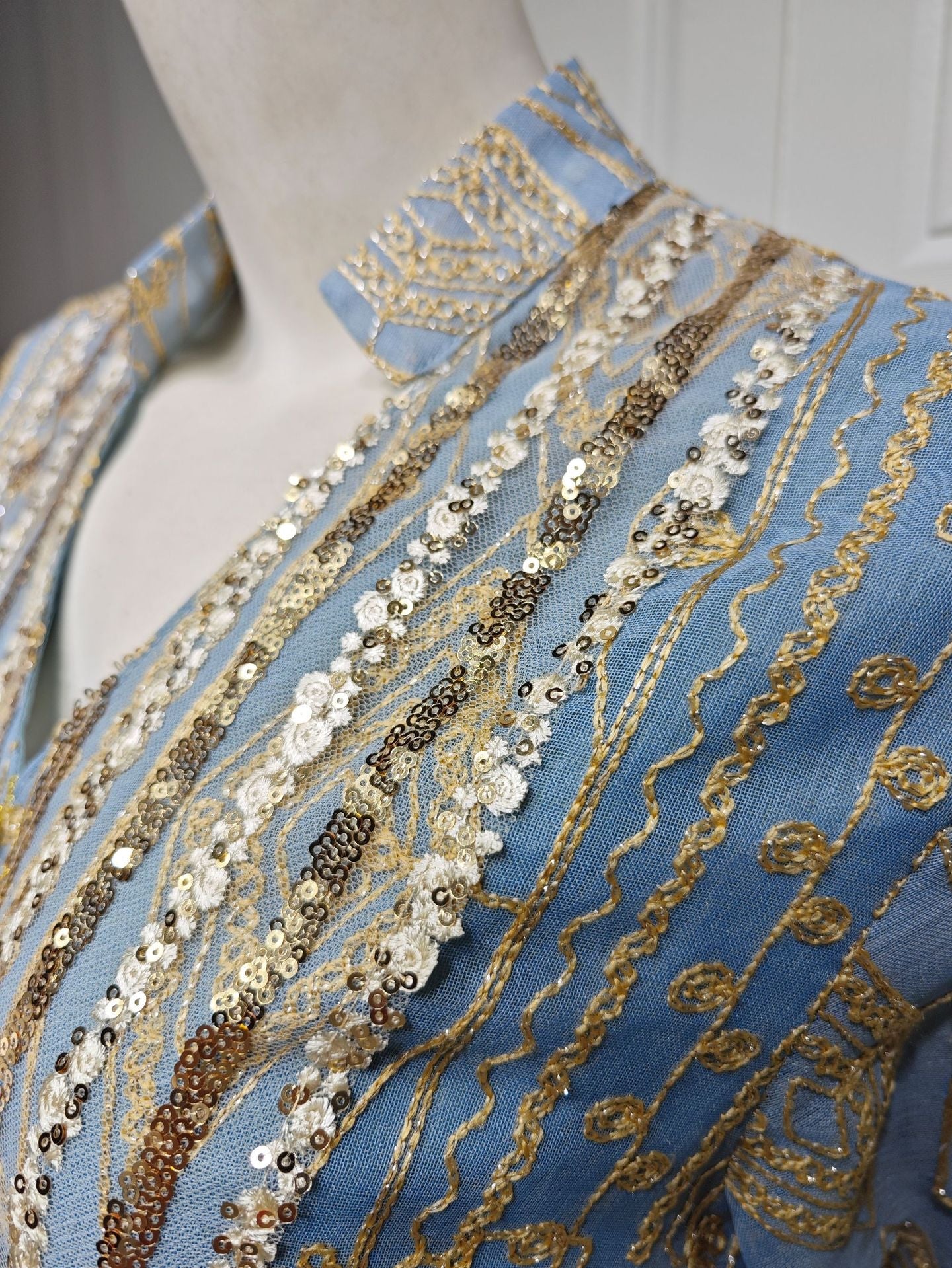HA6662 Mesh embroidery sequin patchwork long-sleeved dress, loose robe style
