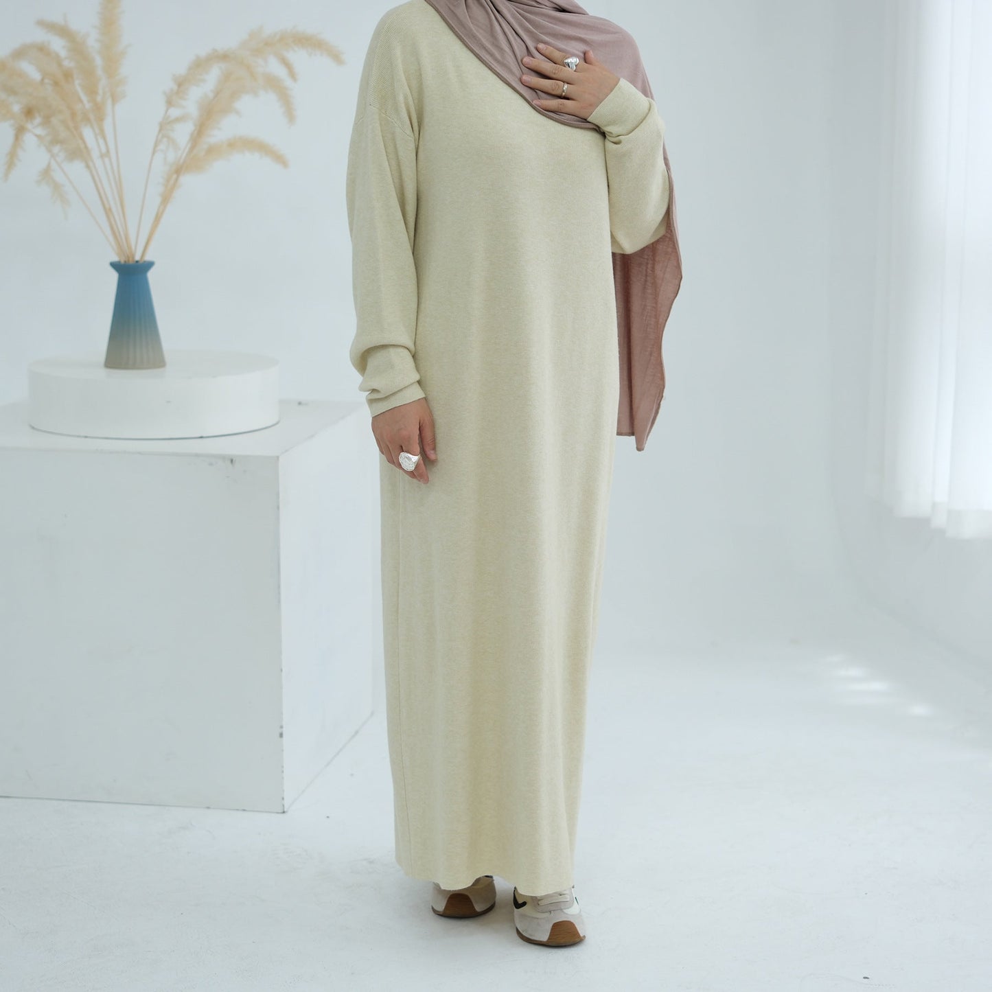 HA6598 Autumn and Winter Knitted Dress, Long Solid Color (headscarf Not Included)