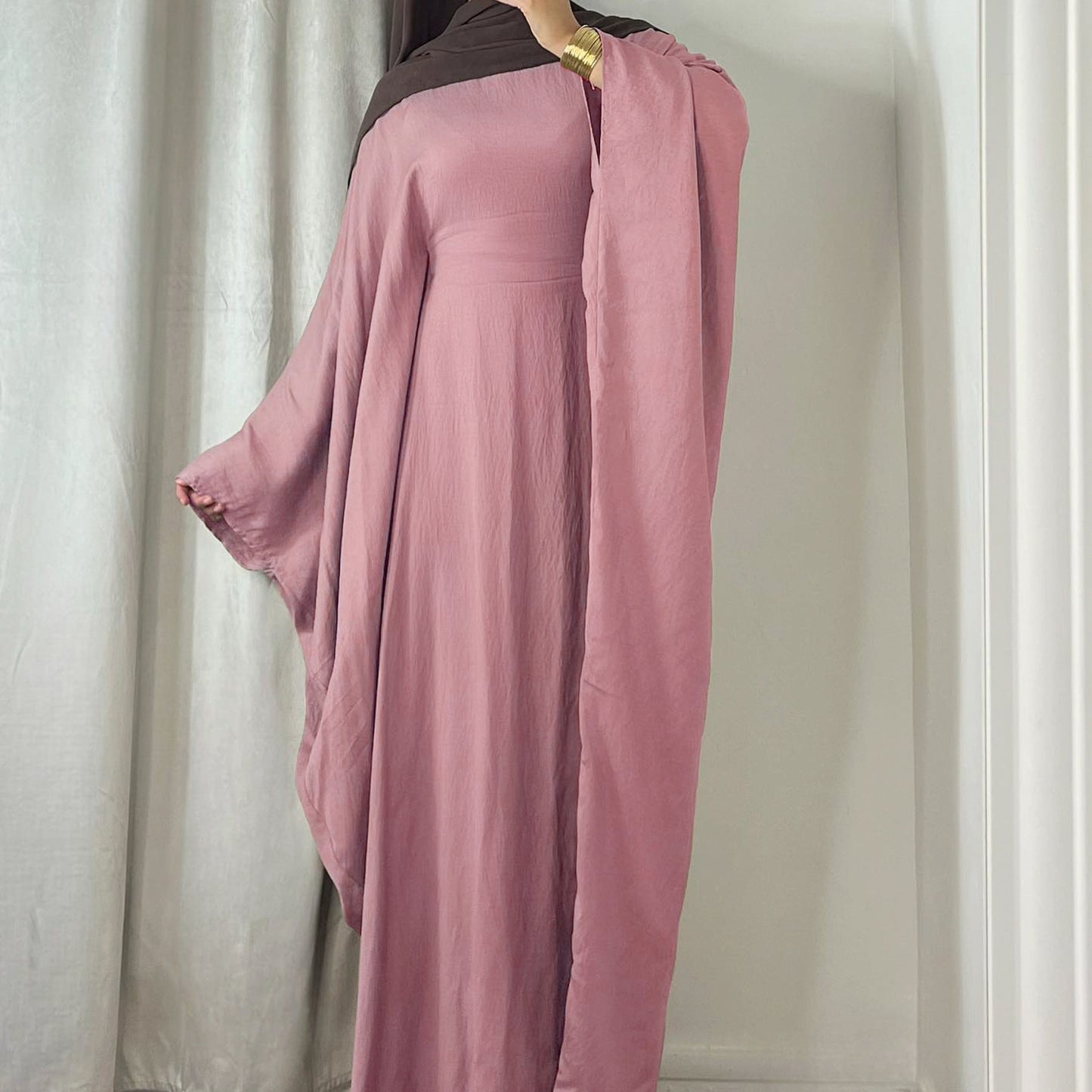 HAYA HAYA0997 Crepe Kaftan with Built-in Belt Waist Bat Sleeves Dress