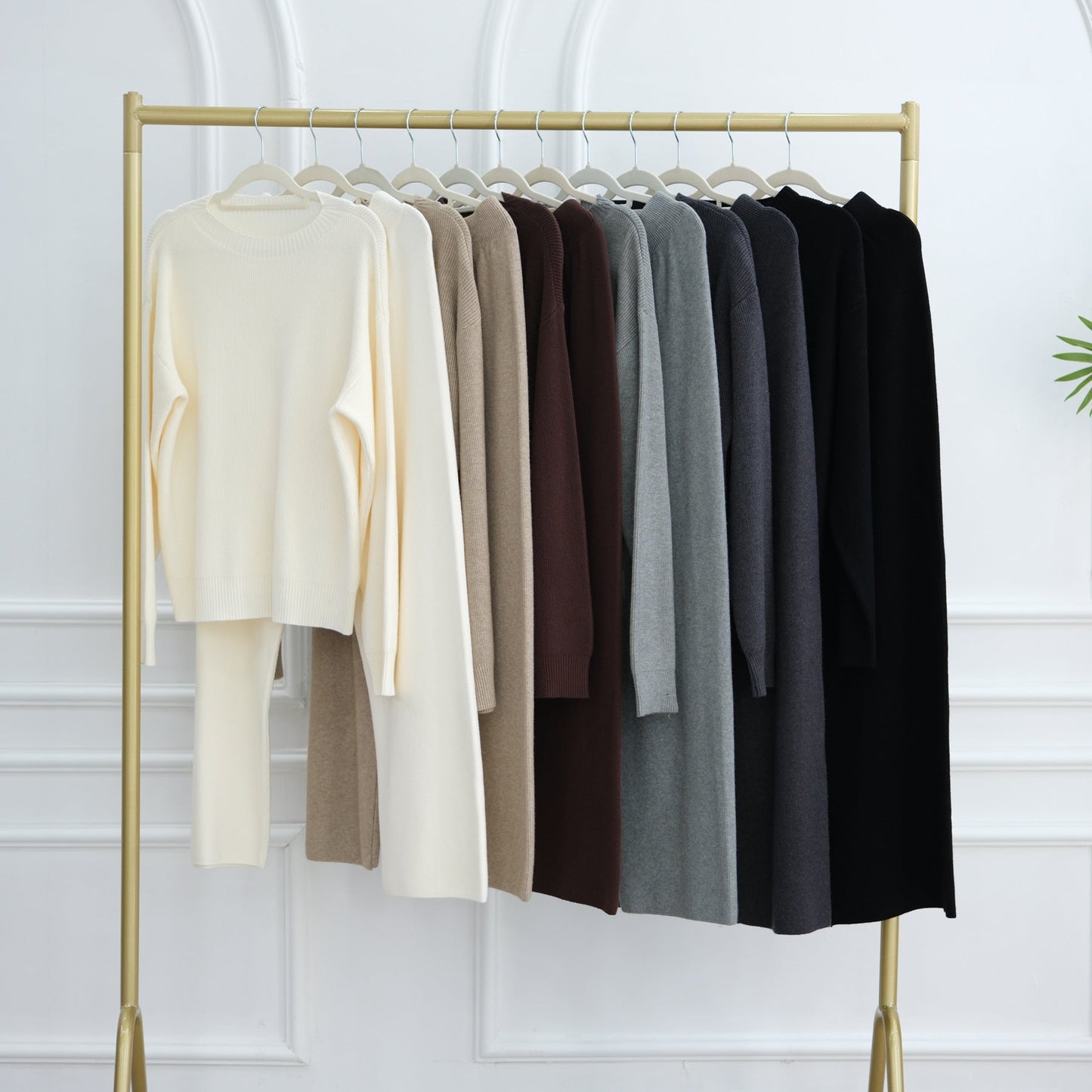 HA6595 Autumn and Winter Thickened Knitted Suit (Not Including Headscarf) | Simple Solid Color Two-Piece Suit