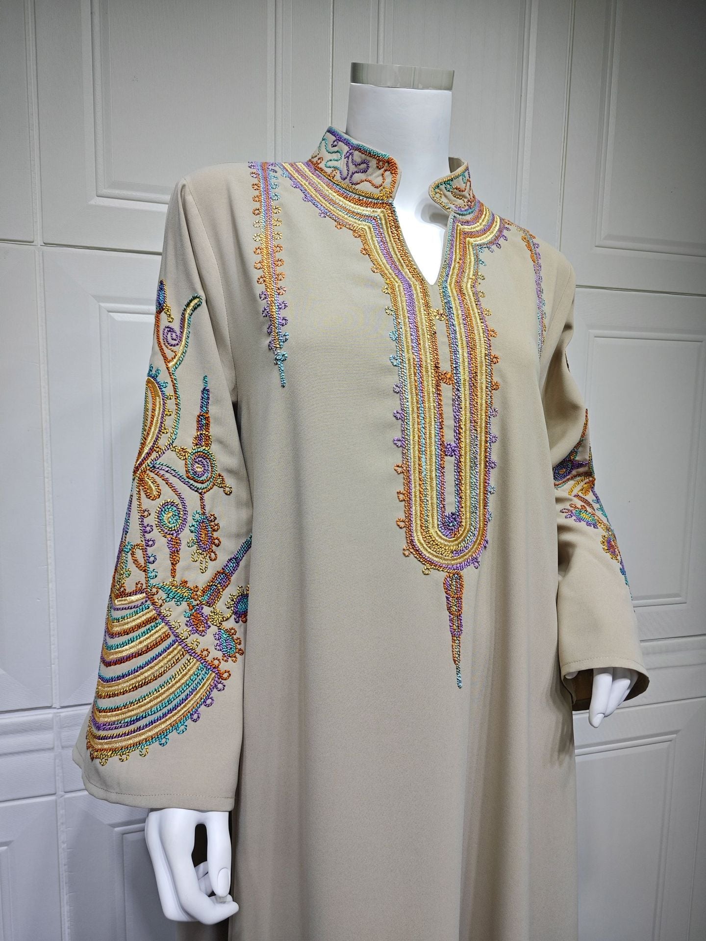 HA6661 Rope Embroidery Pullover Robe Dress, Long Sleeves, Loose Fit.