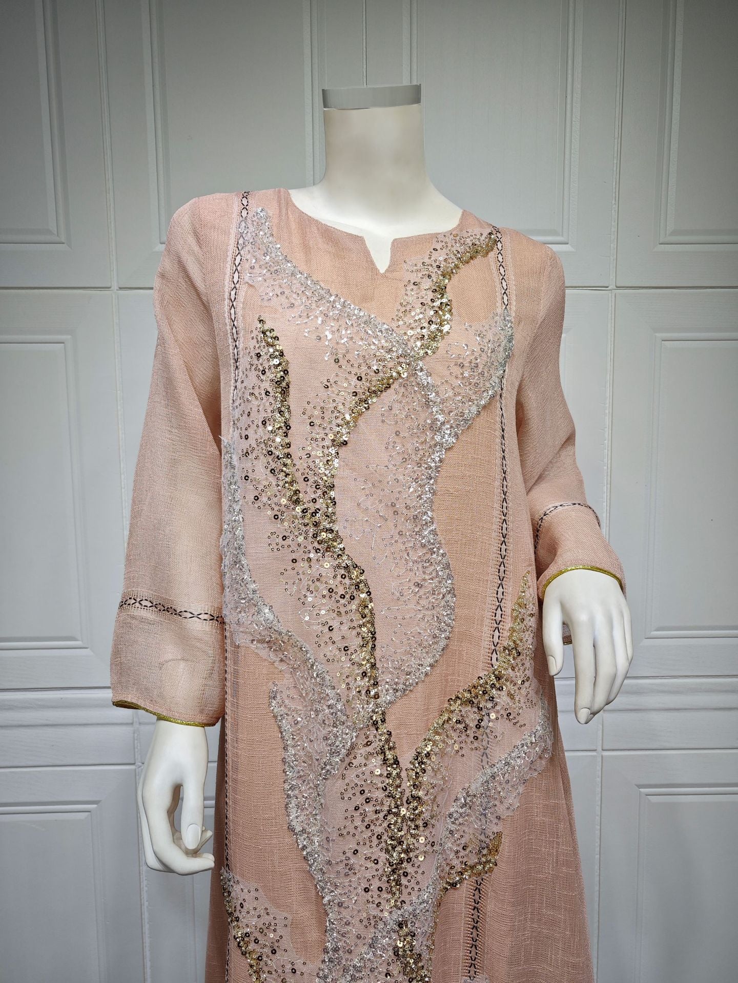 HA6637  Mesh Sequined Embroidered Long Dress