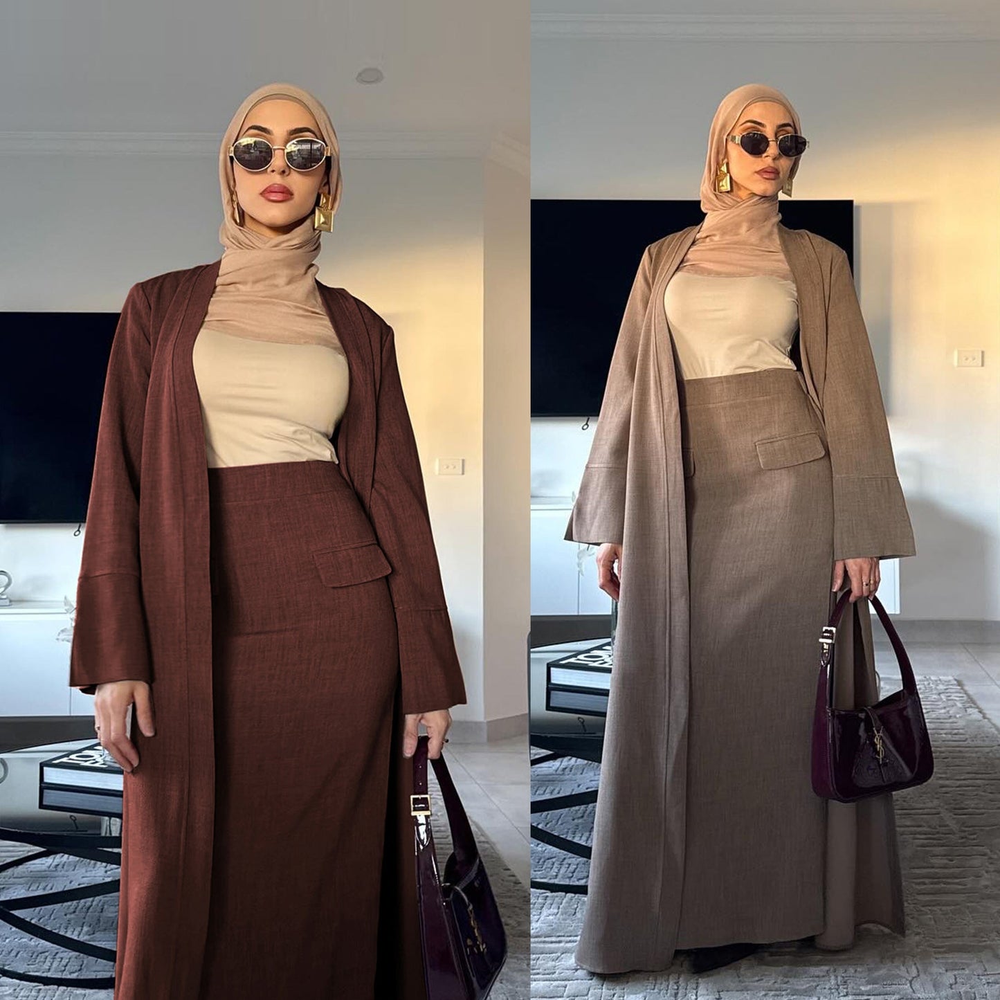 HA6607 Fashion Solid Color Cardigan with Skirt Two-piece Set