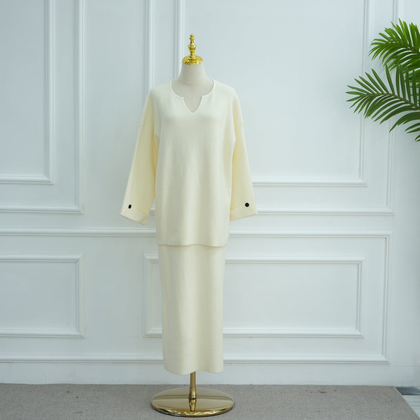 HA6597 Autumn and winter thickened knitted suit solid color two-piece suit (excluding headscarf) top + skirt