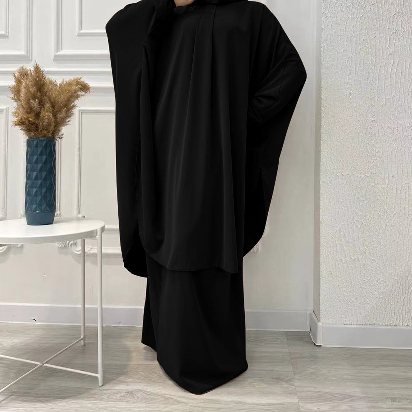 HA6583 Solid Color Long Robe Dress with Wide Swing Design