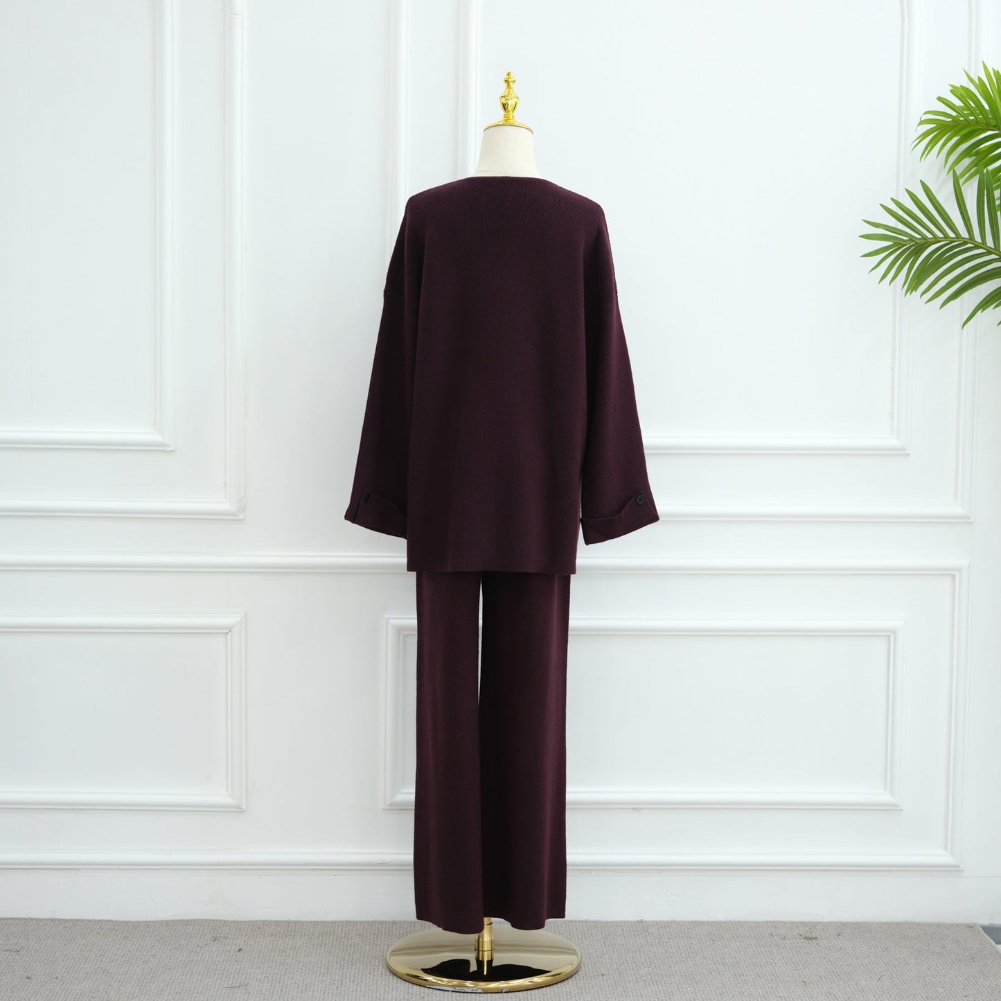 HA6600 Autumn and winter thickened knitted suit solid color two-piece suit (headscarf not included) cuff button design