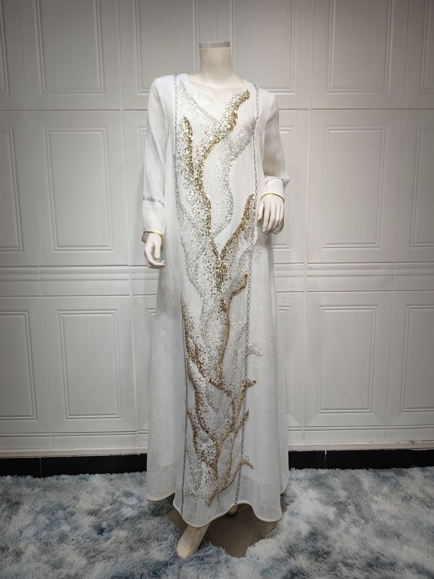 HA6637  Mesh Sequined Embroidered Long Dress