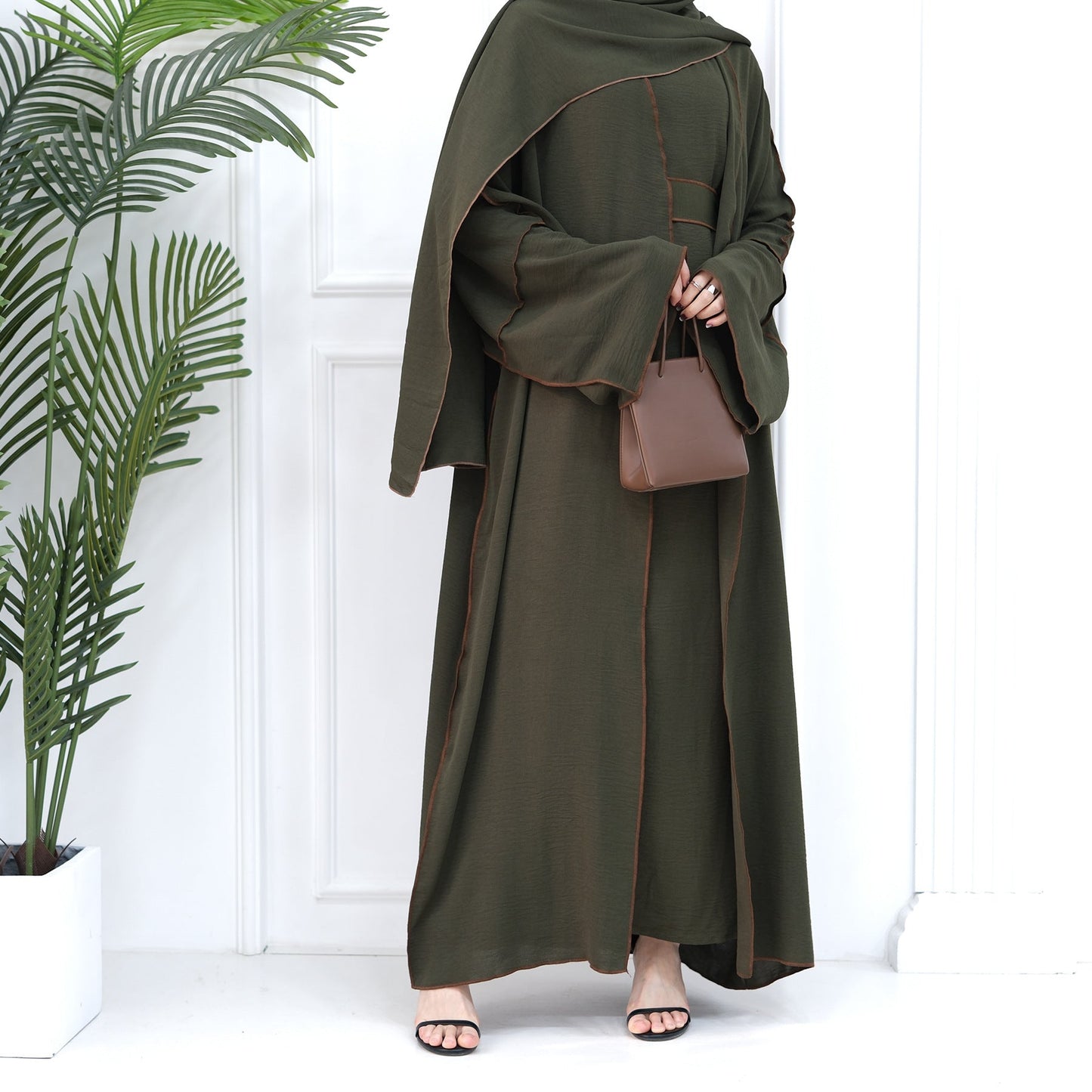 HAYA HA1095 3pcs Set Cardigan+without Sleeves Inner Dress+Hijab