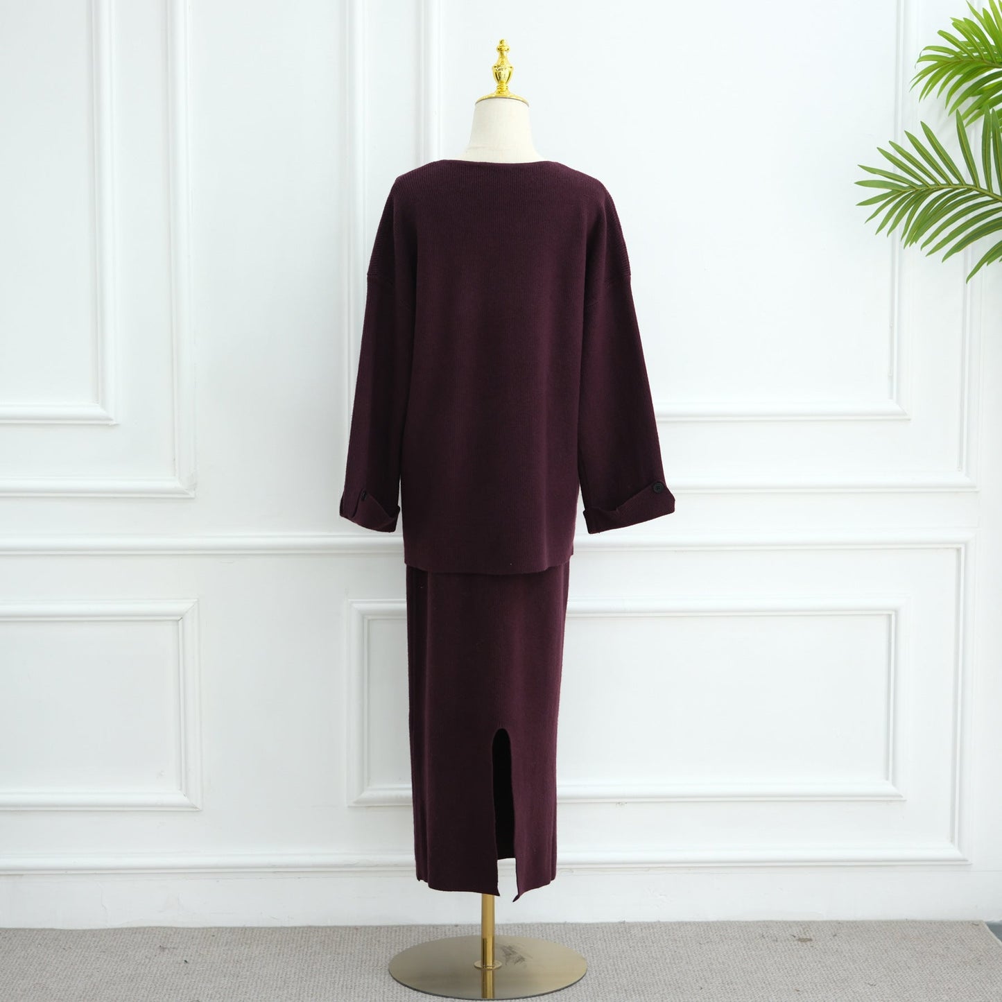 HA6597 Autumn and winter thickened knitted suit solid color two-piece suit (excluding headscarf) top + skirt