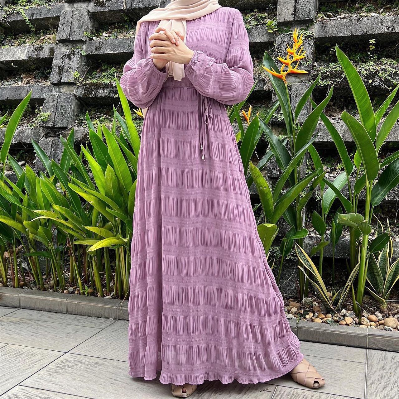 HAYA HAYA1049 Long Chiffon Pleated Dress
