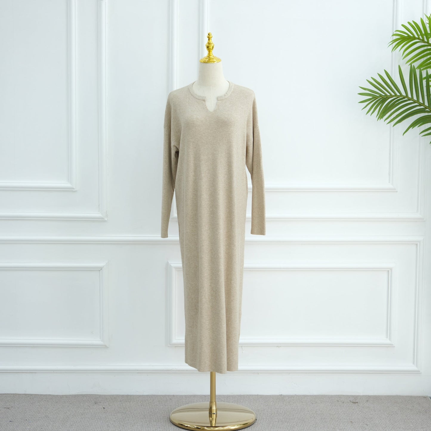 HA6598 Autumn and Winter Knitted Dress, Long Solid Color (headscarf Not Included)