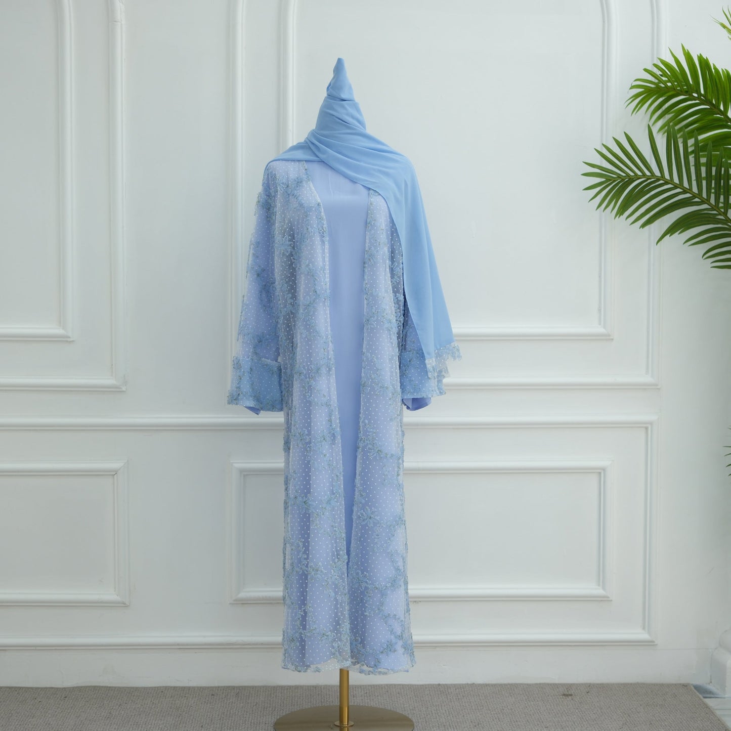 HA6622 3D flower mesh cardigan (optional headscarf and inner layer)