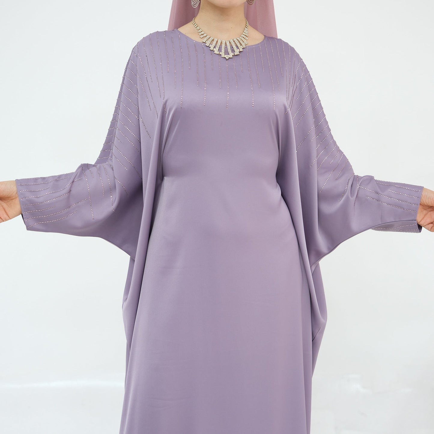 HA6610 Rhinestone-embellished long Abaya dress (headscarf not included)