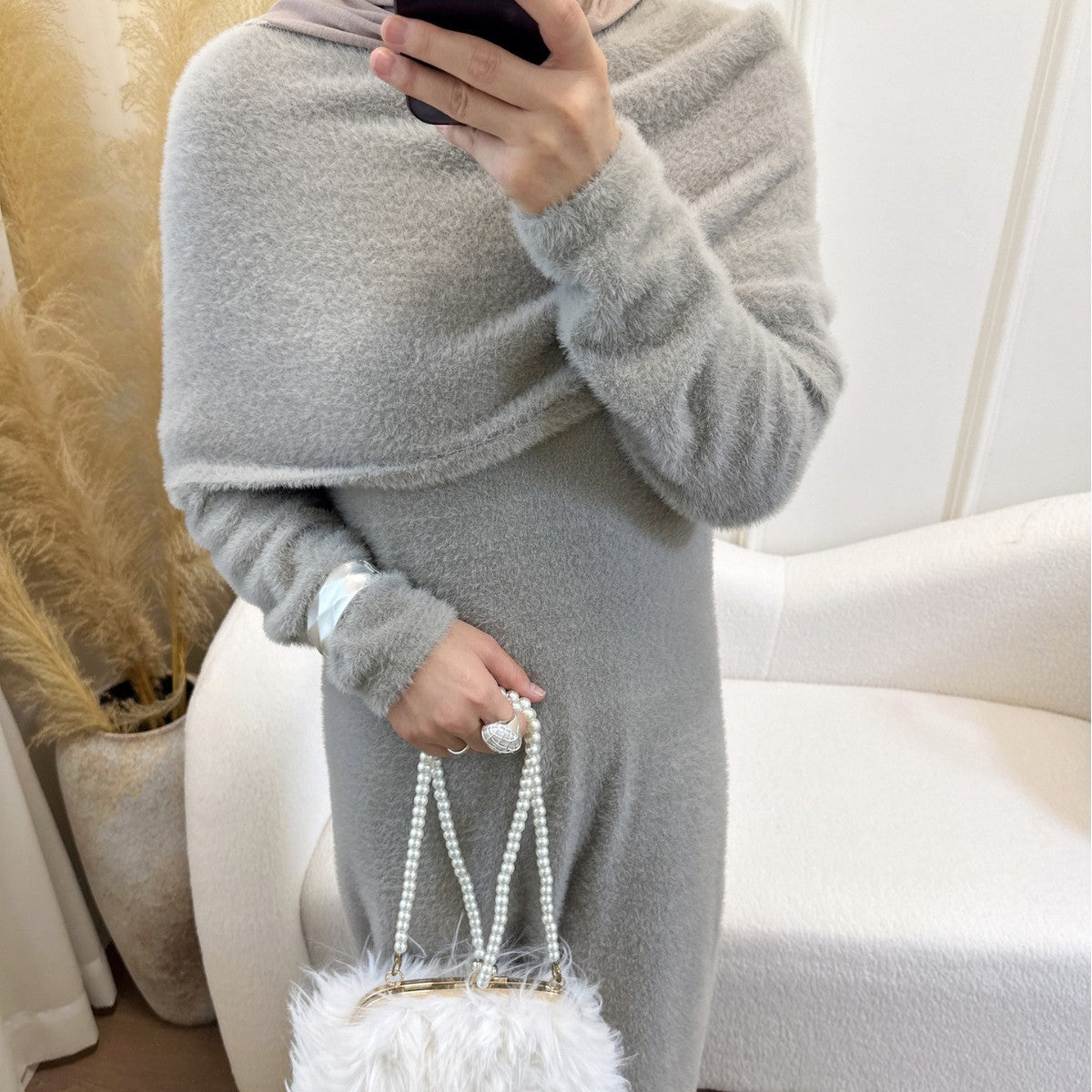 HA6604  Slim-fit Knit Sweater Two-piece Set with Shawl Design (headscarf Optional)