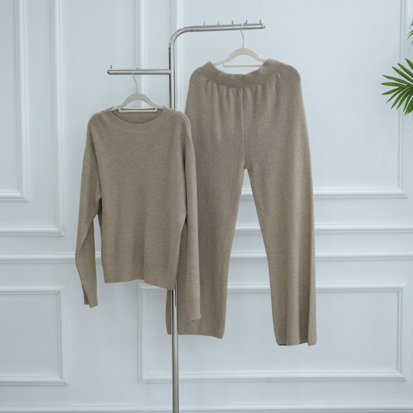 HA6595 Autumn and Winter Thickened Knitted Suit (Not Including Headscarf) | Simple Solid Color Two-Piece Suit