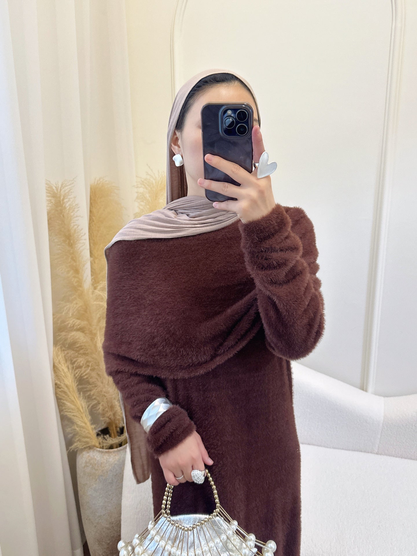 HA6604  Slim-fit Knit Sweater Two-piece Set with Shawl Design (headscarf Optional)