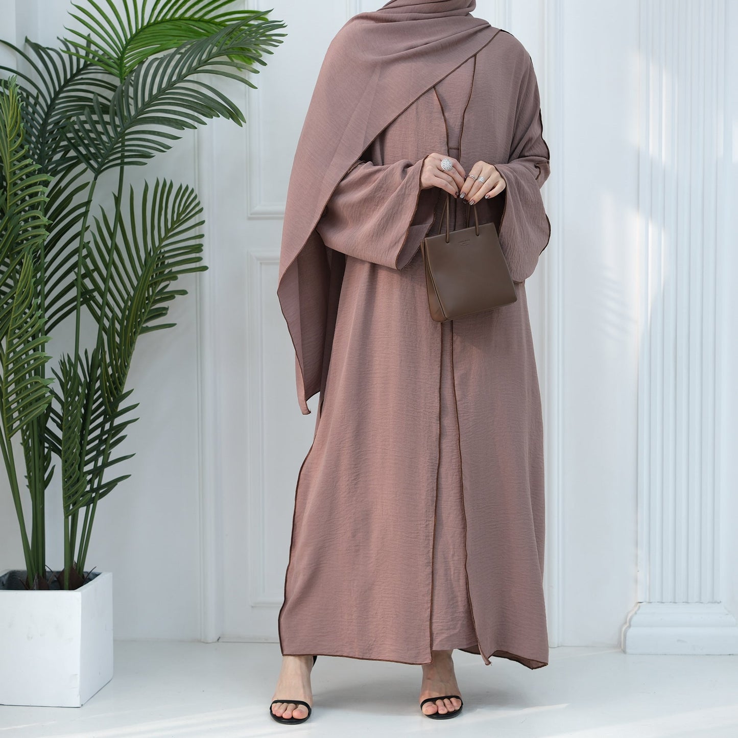 HAYA HA1095 3pcs Set Cardigan+without Sleeves Inner Dress+Hijab