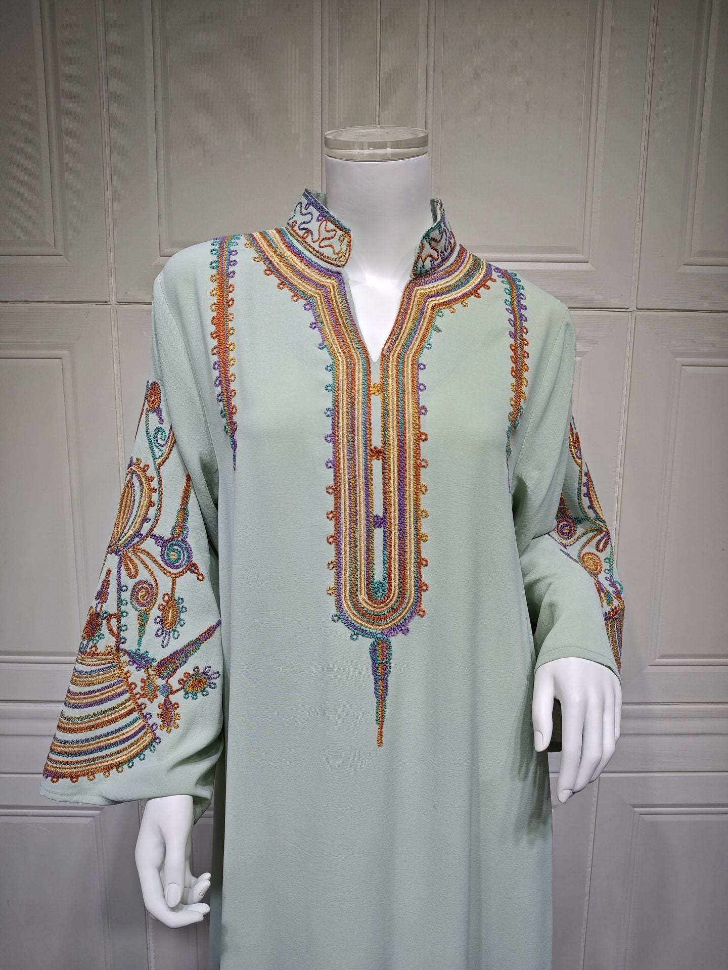 HA6661 Rope Embroidery Pullover Robe Dress, Long Sleeves, Loose Fit.