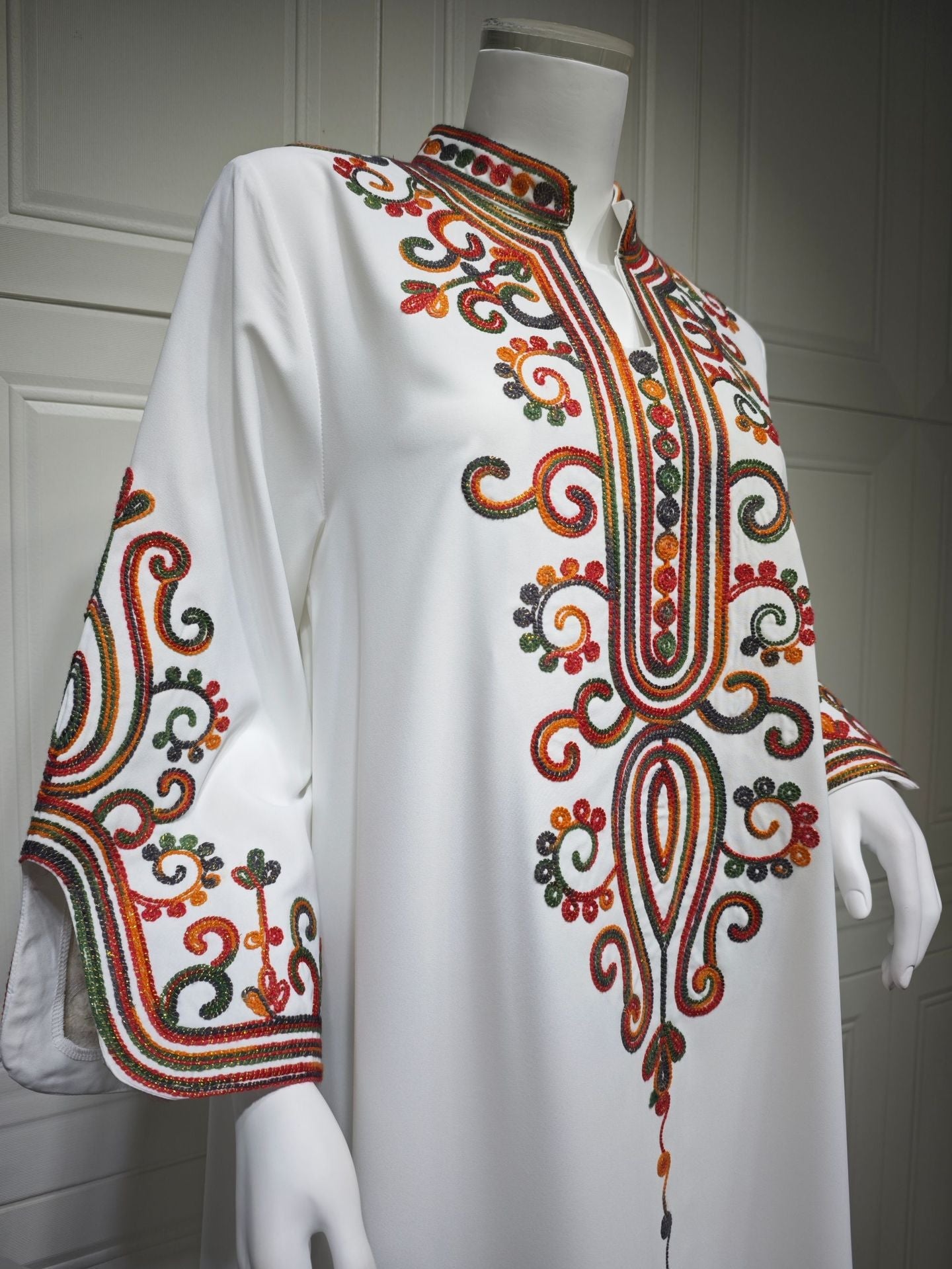 HA6652 Rope embroidery midi dress with elegant stand-up collar design