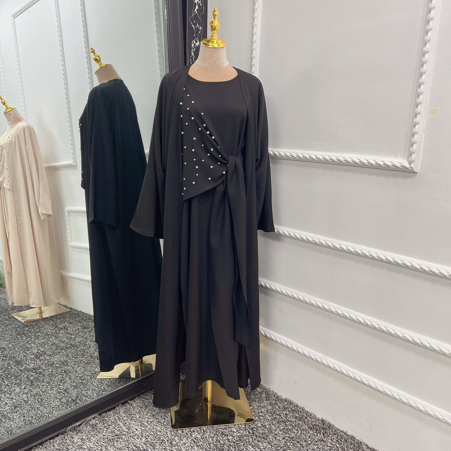 HAYA HAYA1012 2pcs Set Solid Color Cardigan+Inner Dress