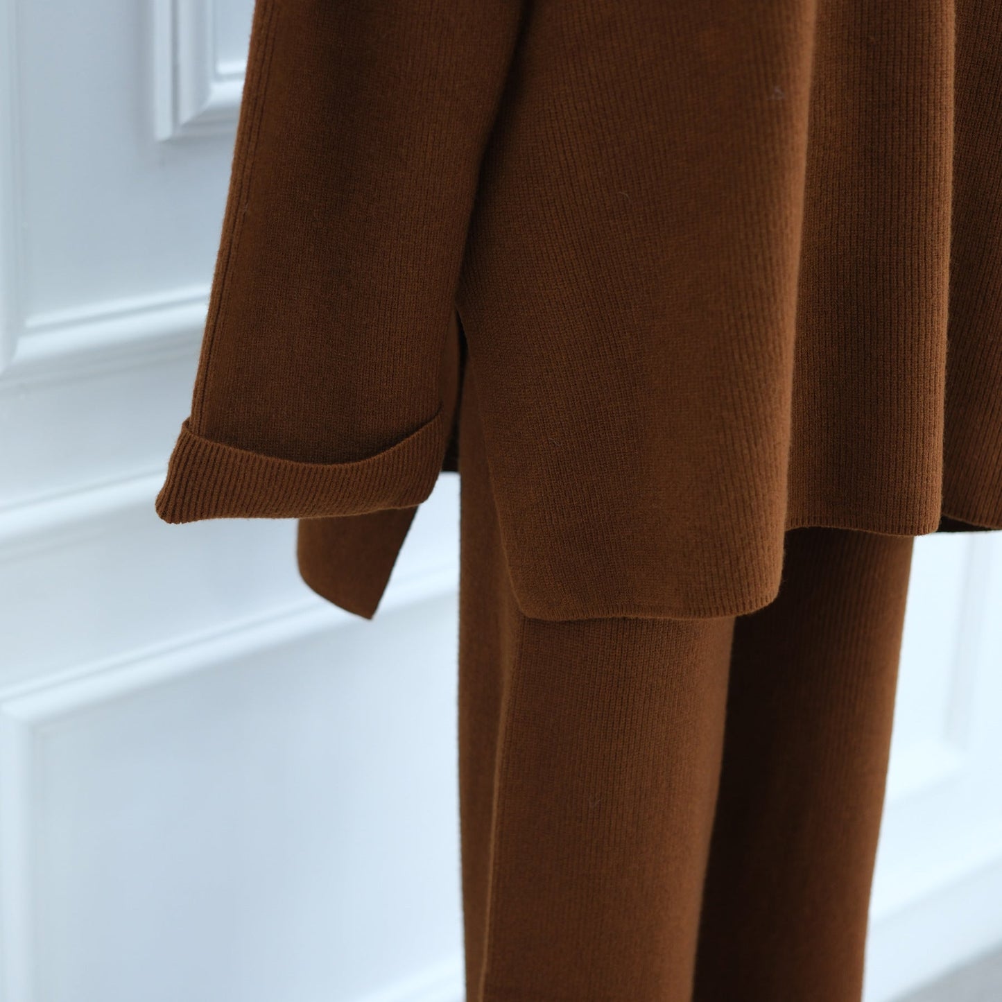 HA6599 Autumn and Winter Thickened Knitted Suit Solid Color Two-piece Suit (excluding Headscarf) Top + Trousers