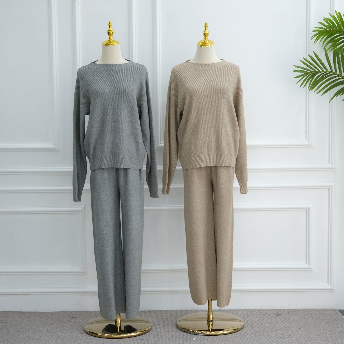 HA6595 Autumn and Winter Thickened Knitted Suit (Not Including Headscarf) | Simple Solid Color Two-Piece Suit