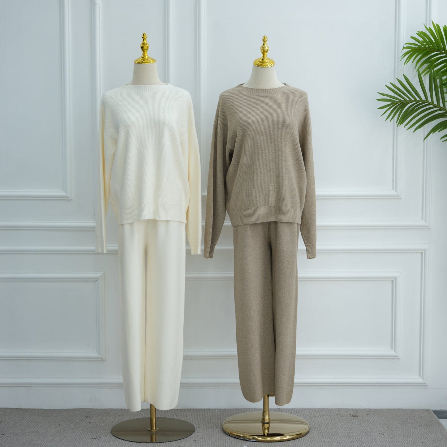 HA6595 Autumn and Winter Thickened Knitted Suit (Not Including Headscarf) | Simple Solid Color Two-Piece Suit