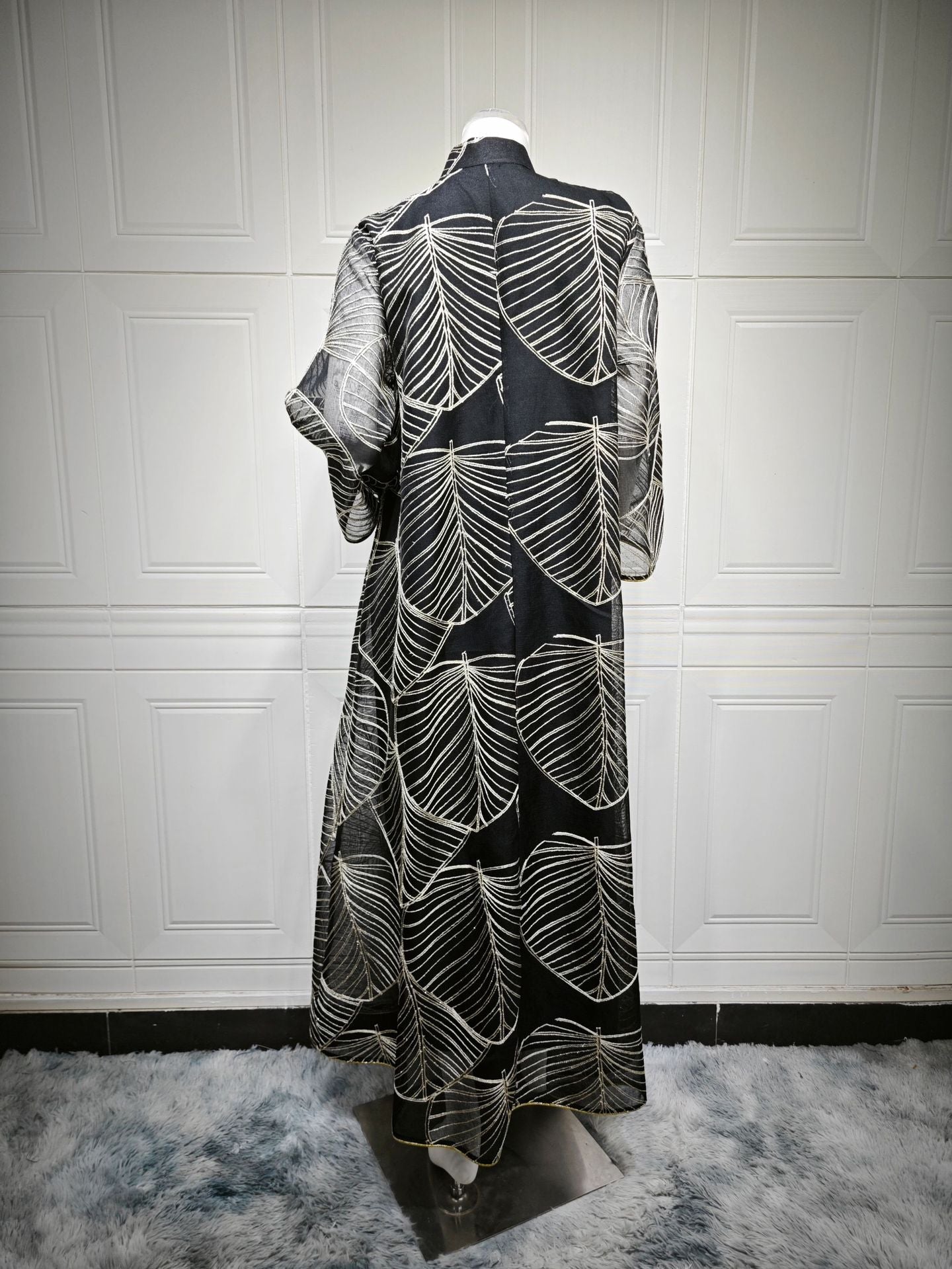 HA6657 Women's Long Robe Dress with Mesh Embroidery
