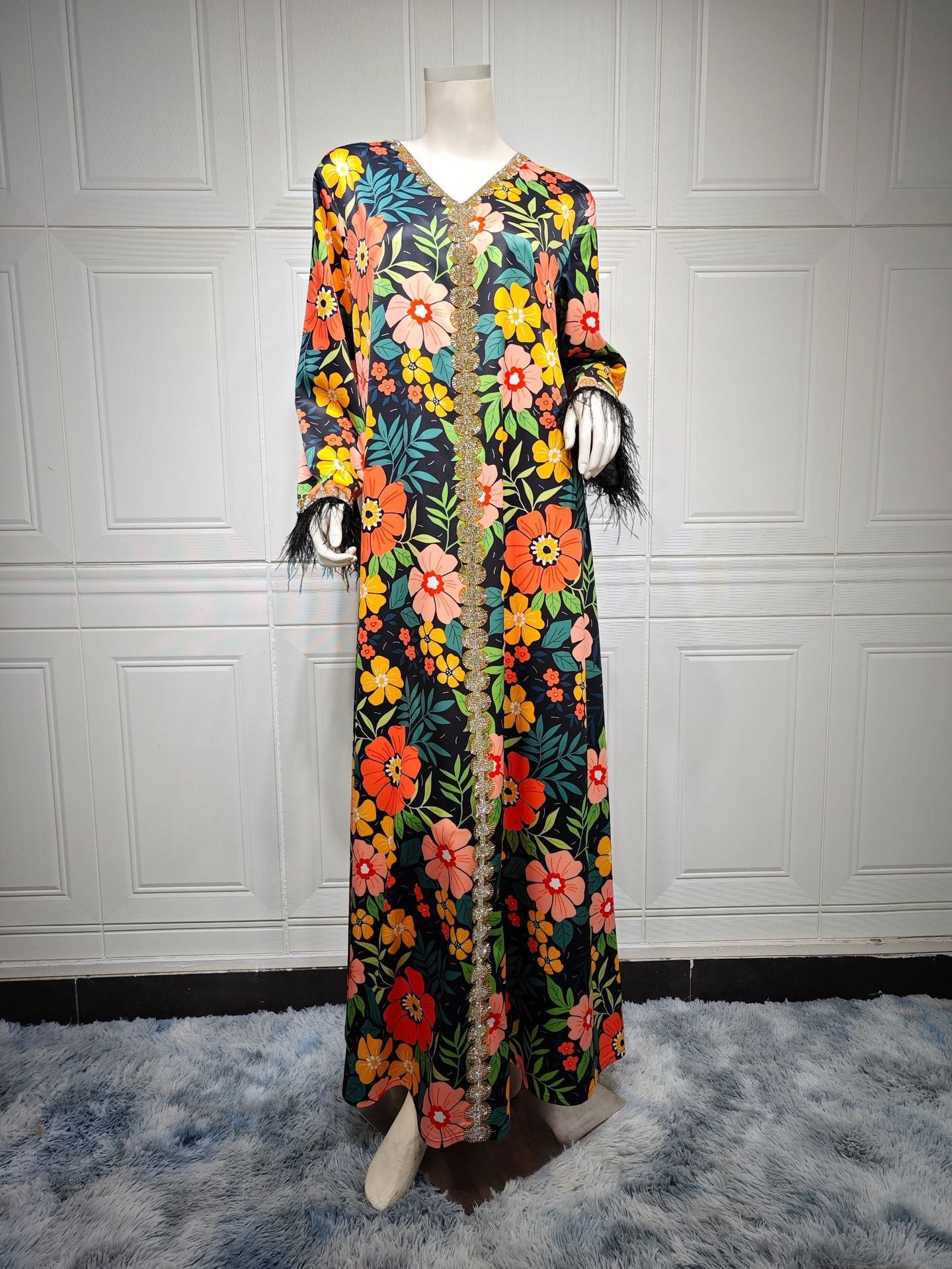 HAYA HAYA1078 Printed Diamond Camel Hair Dress