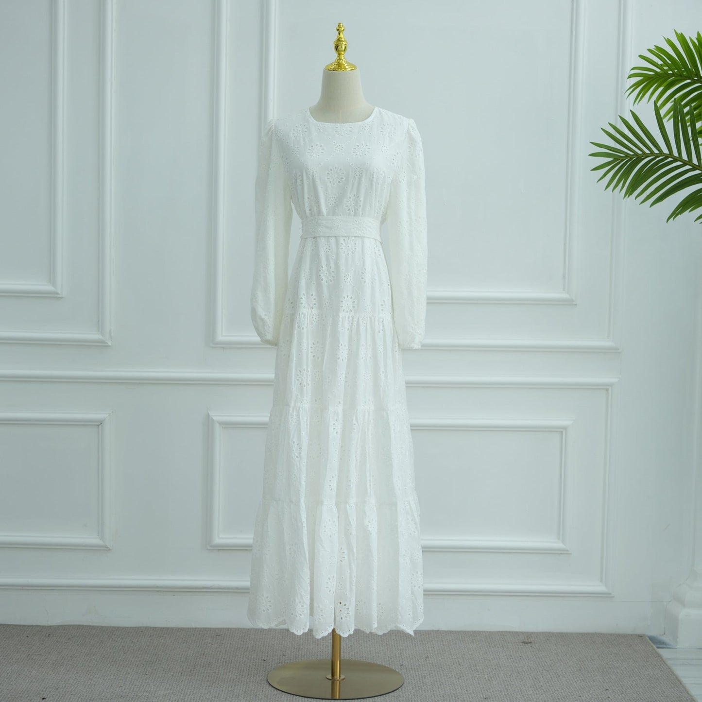 HA6630 Cotton embroidered flower long dress