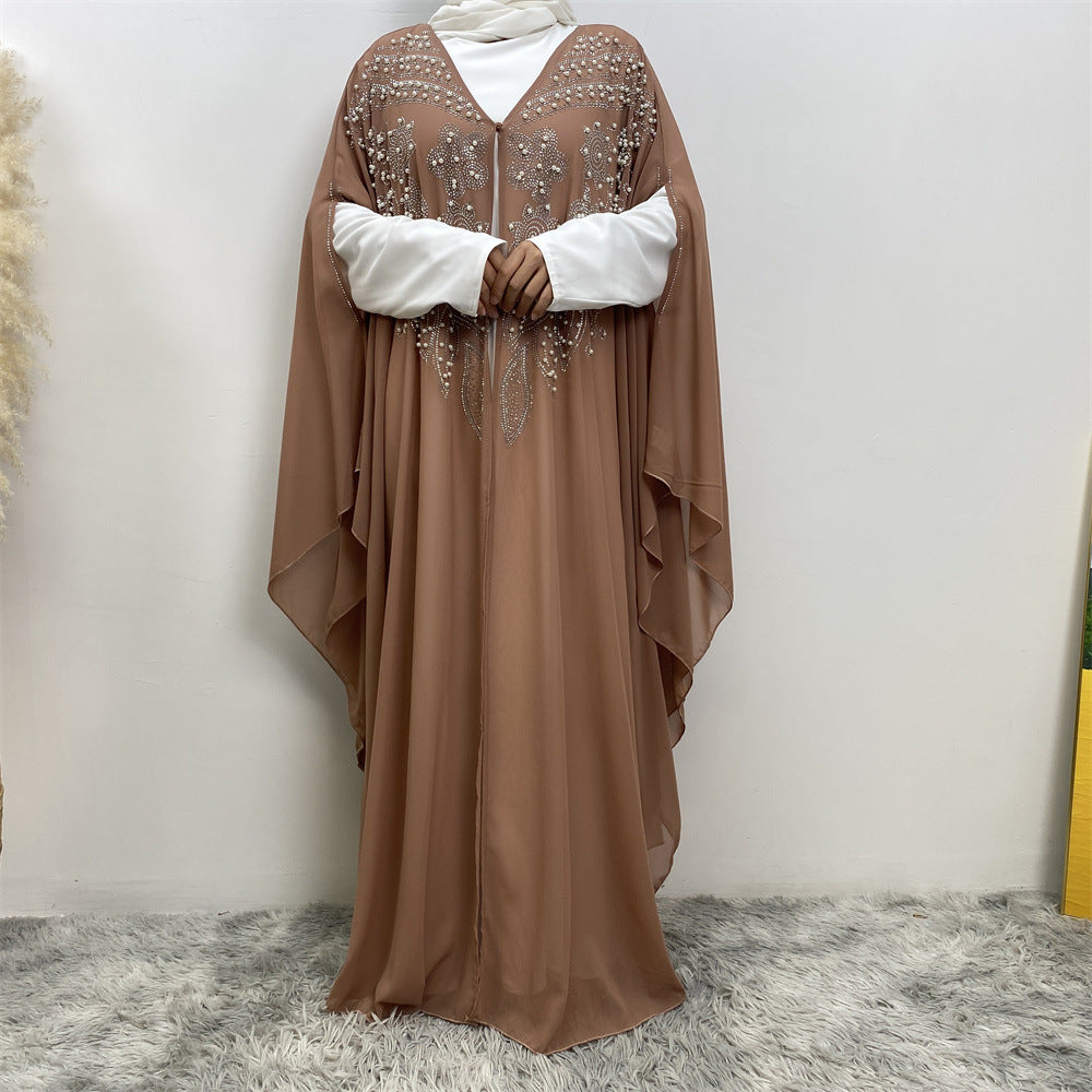 HAYA HAYA1085 Muslim Rhinestone Cardigan Dress