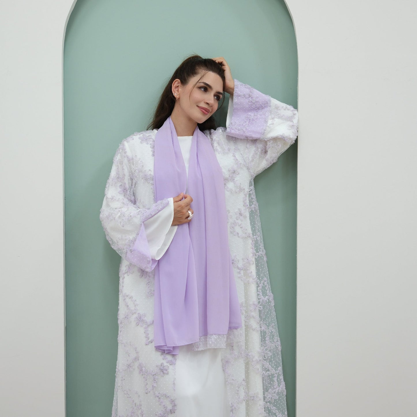 HA6622 3D flower mesh cardigan (optional headscarf and inner layer)
