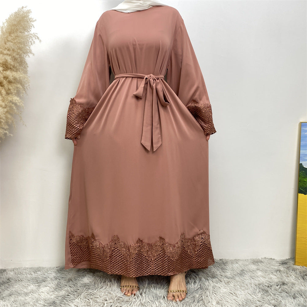 HAYA HAYA1084 Muslim Fashion Lace Robe Dress