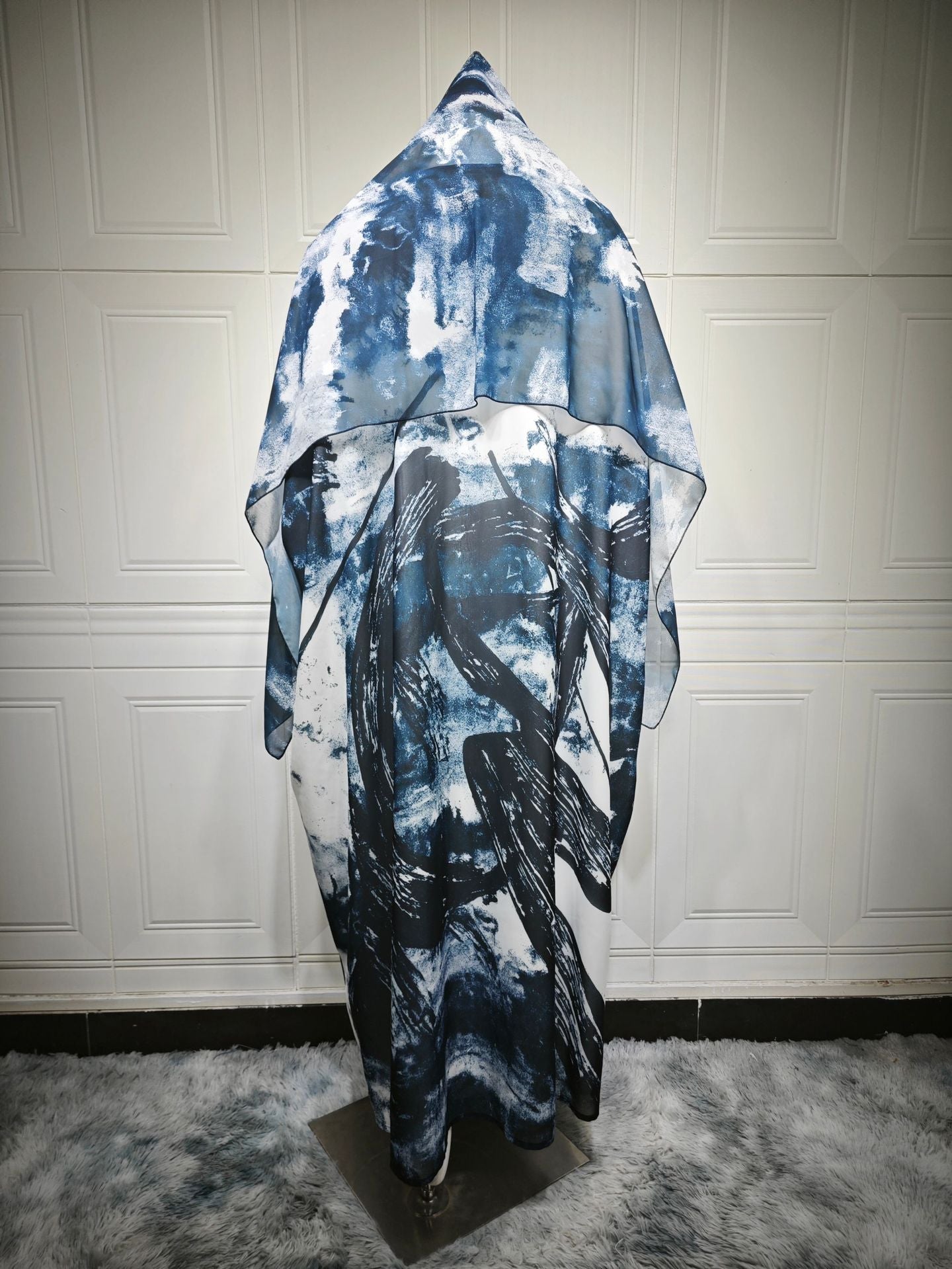 HA6638 Chiffon Printed Cardigan Two-piece Long Coat with Headscarf