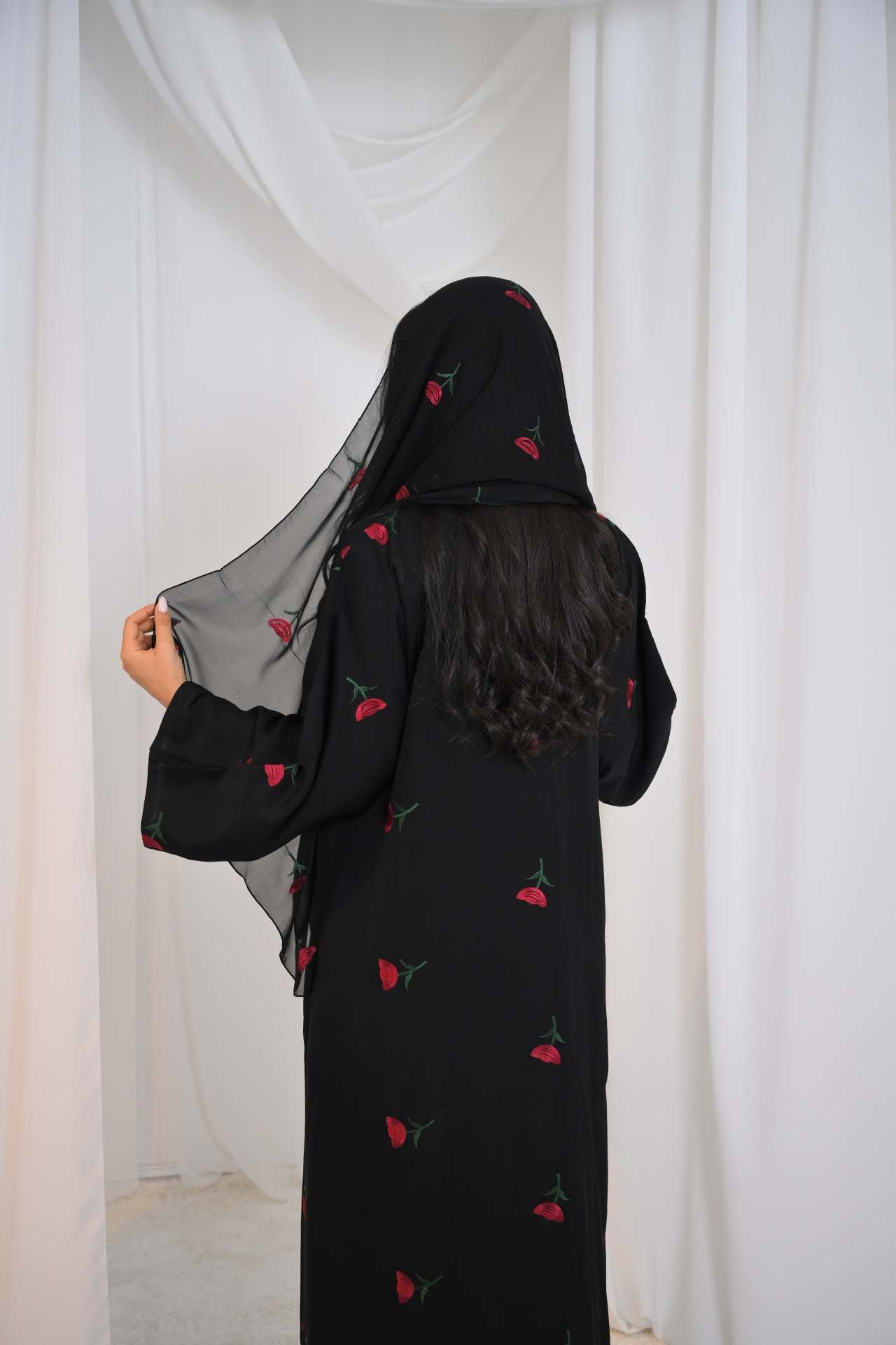 HA6631 Long cardigan with floral embroidery (headscarf optional)